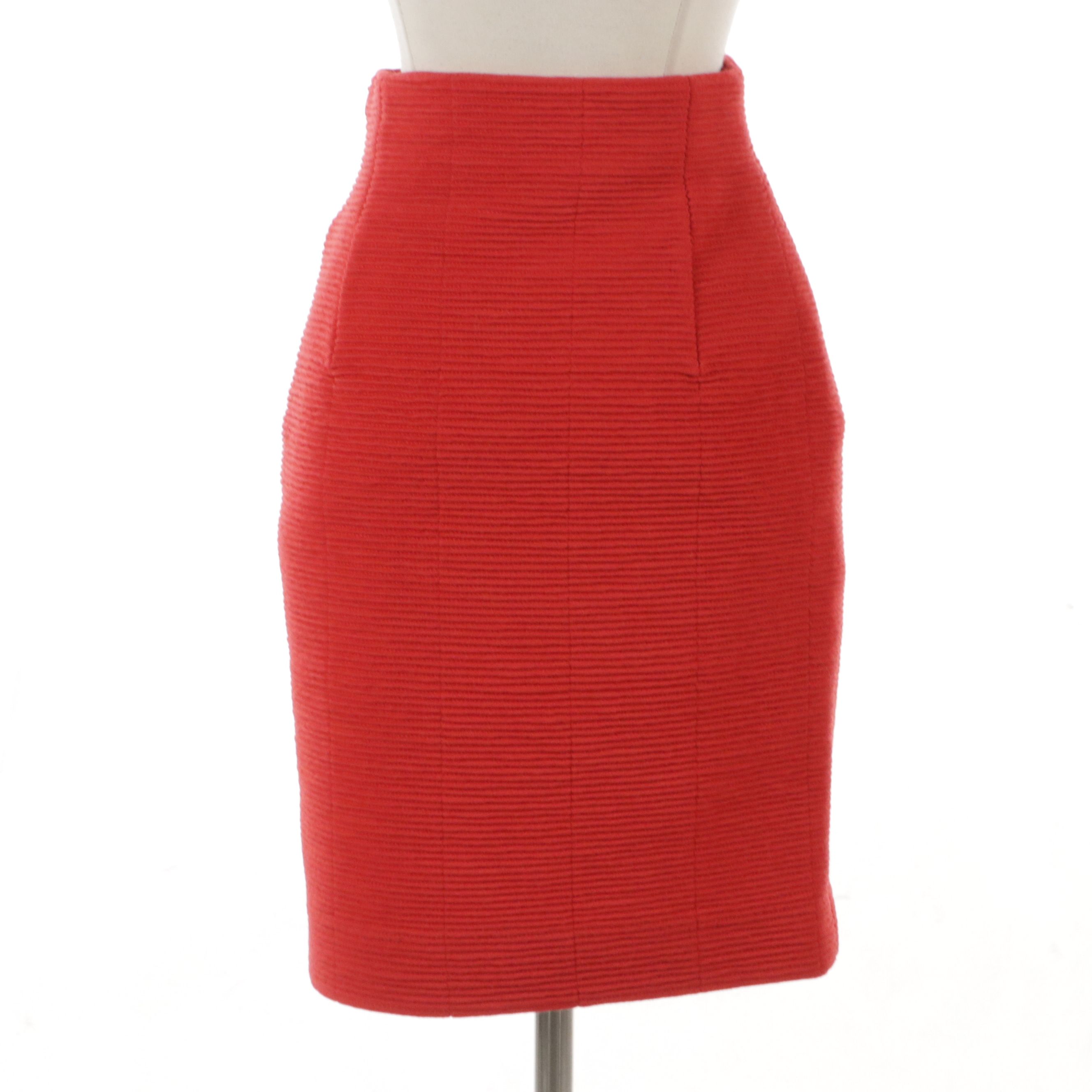 Christian Dior High-Waisted Pencil Skirt in Ribbed Red Wool
