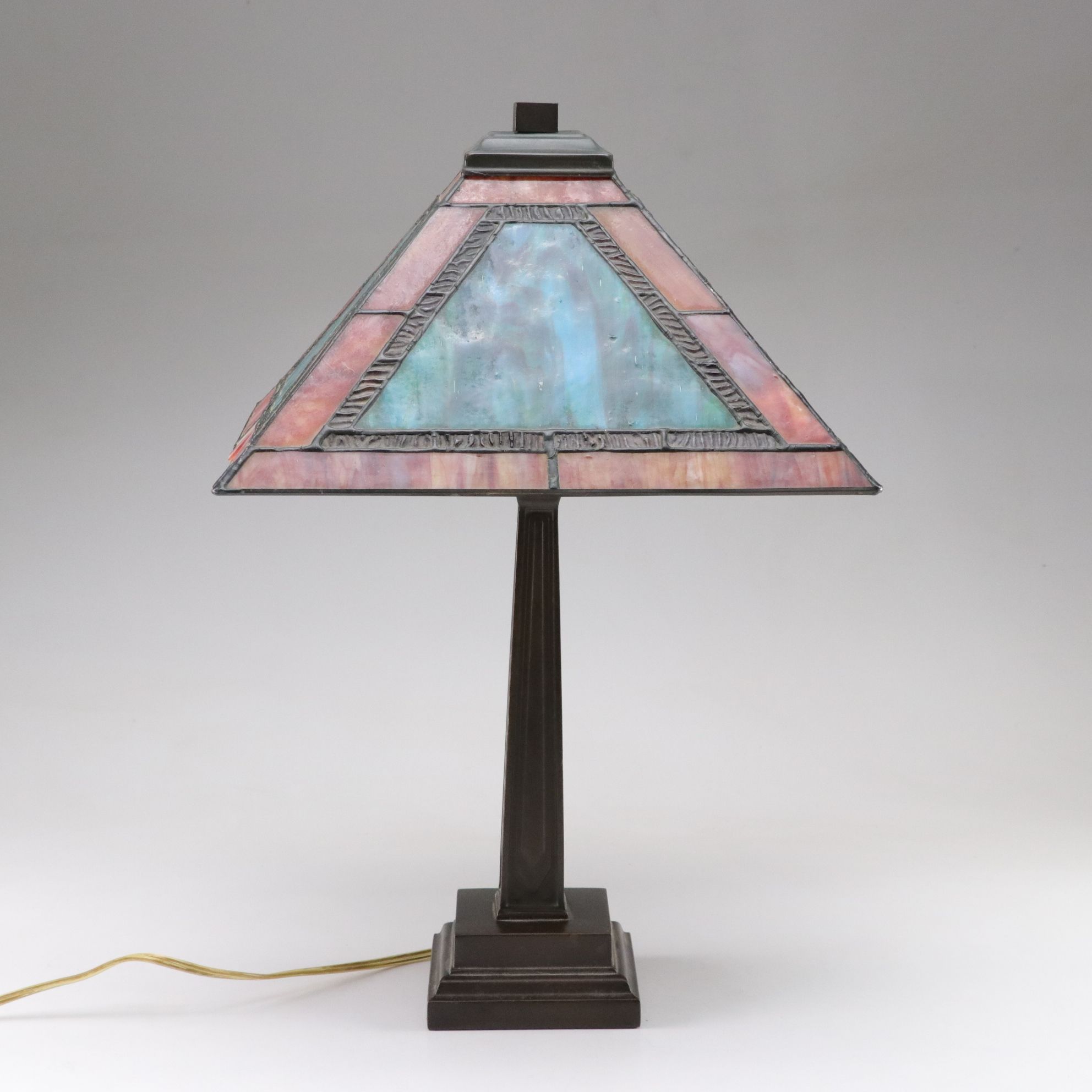Mission Style Table Lamp with Slag Glass Pyramid Shade