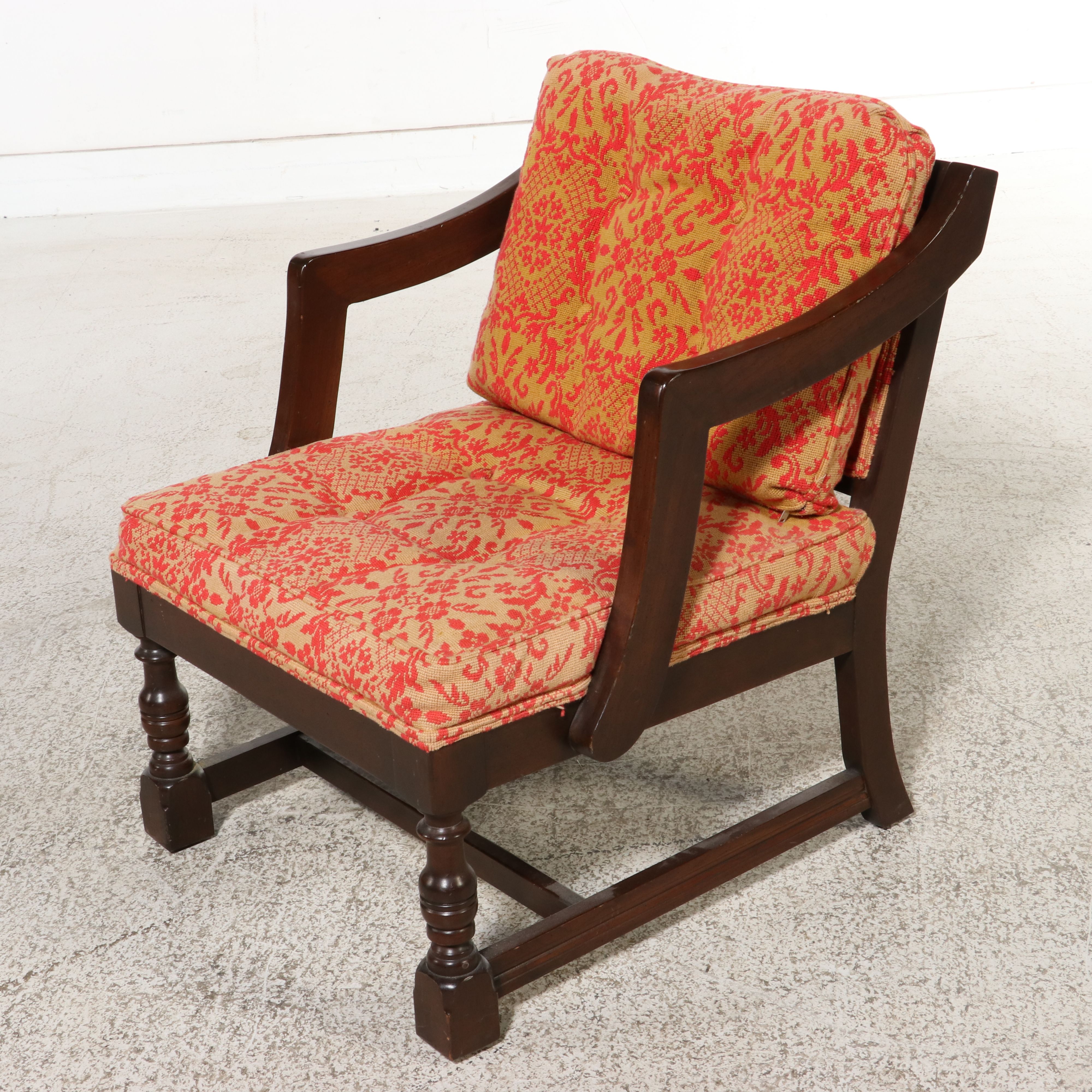 Pair of William and Mary Style Lounge Chairs with Needlepoint Upholstery