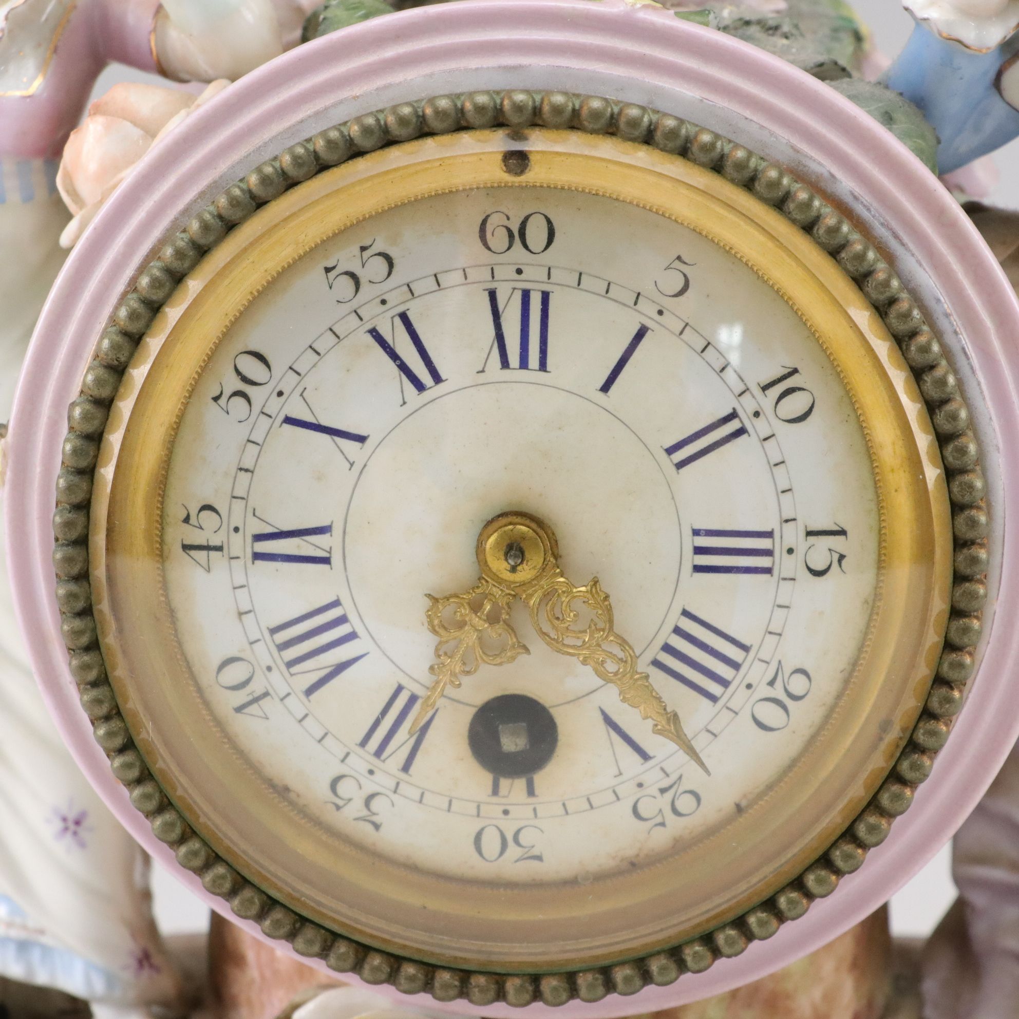 Dresden Style German Porcelain Figural Mantel Clock, Late 19th/Early 20th C.