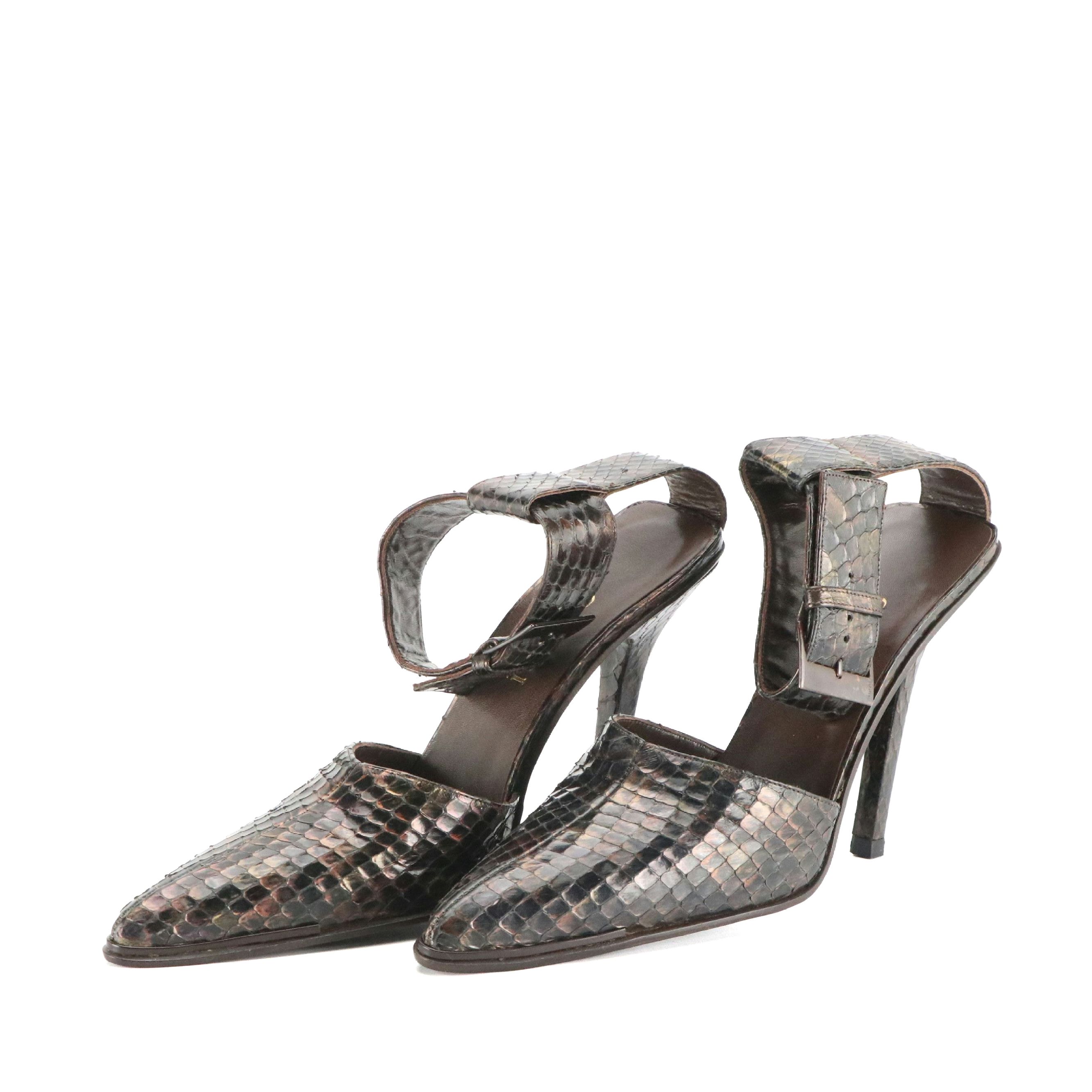 Gucci Snakeskin Ankle Strap Point Toe Heels with Box