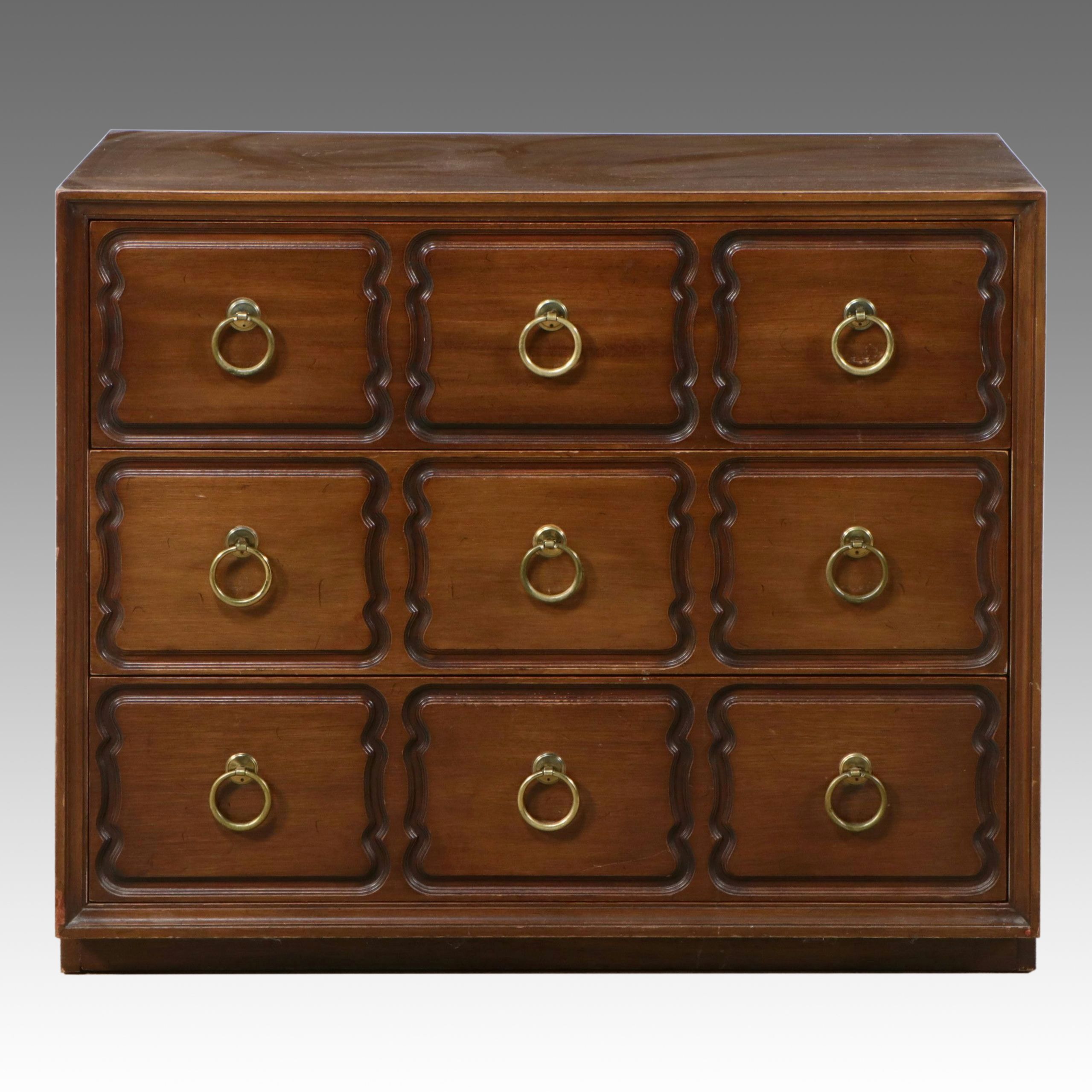 Heritage Henredon Mahogany Three-Drawer Chest with Faux Apothecary Front