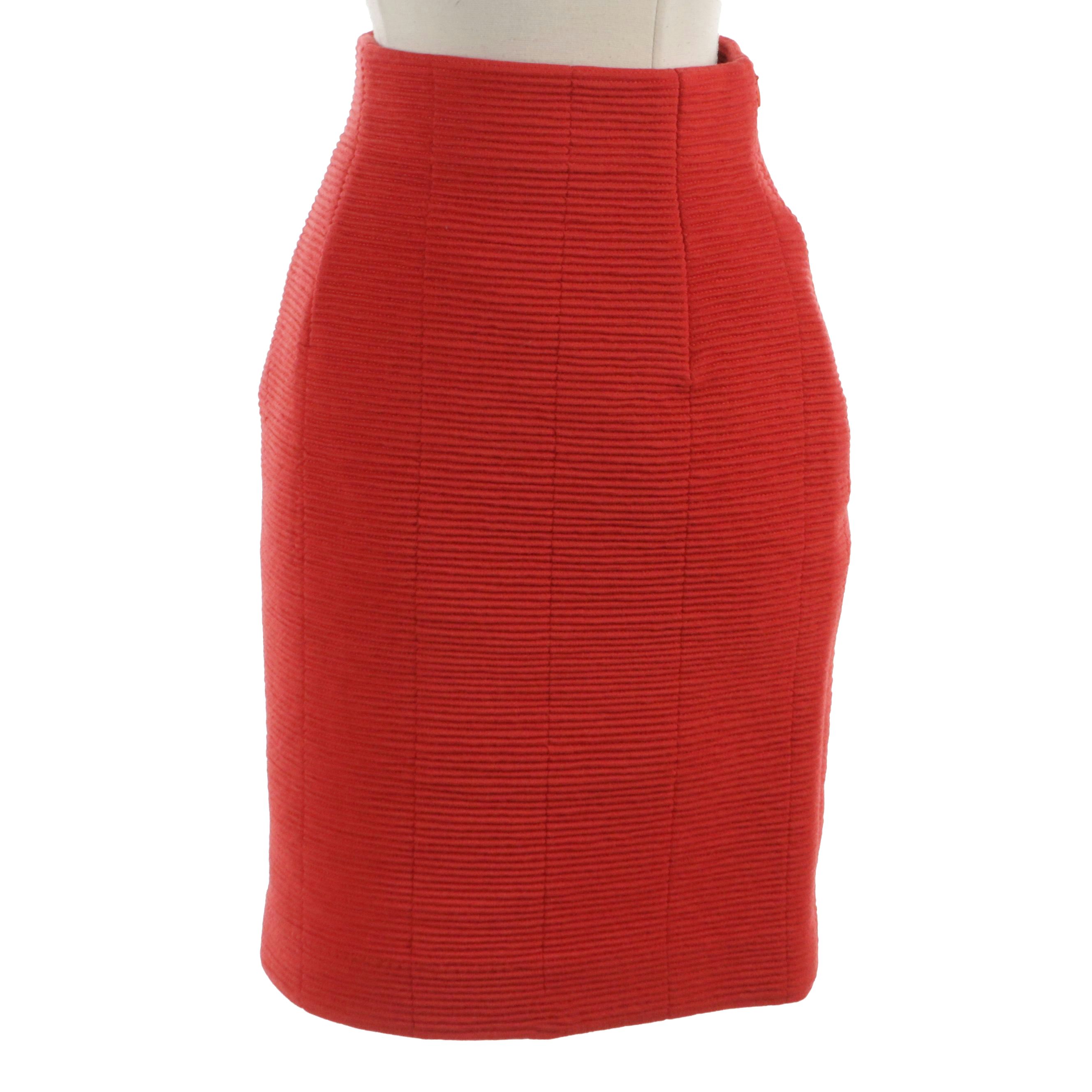 Christian Dior High-Waisted Pencil Skirt in Ribbed Red Wool