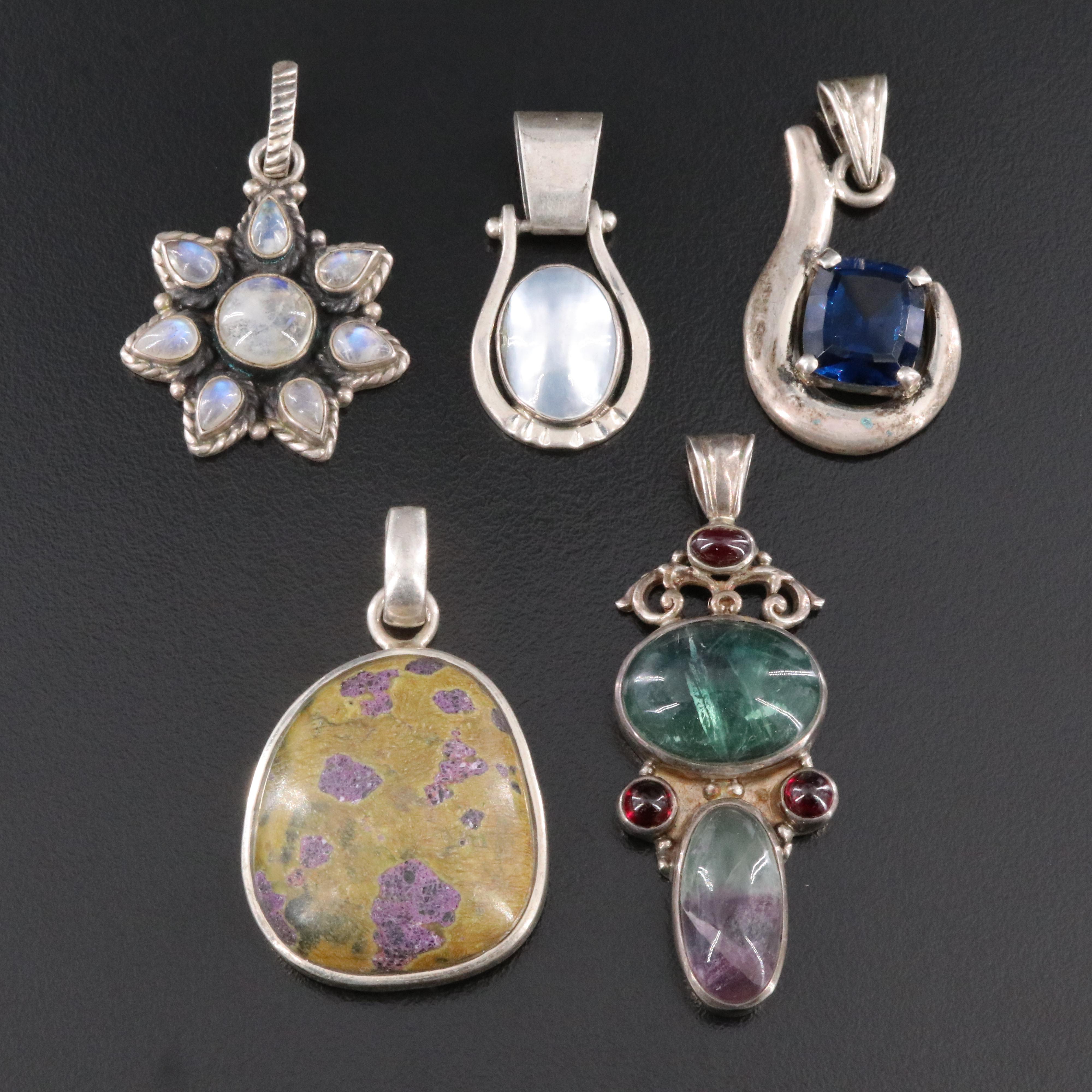 Sterling Gemstone Pendant Collection Including Fluorite and Garnet