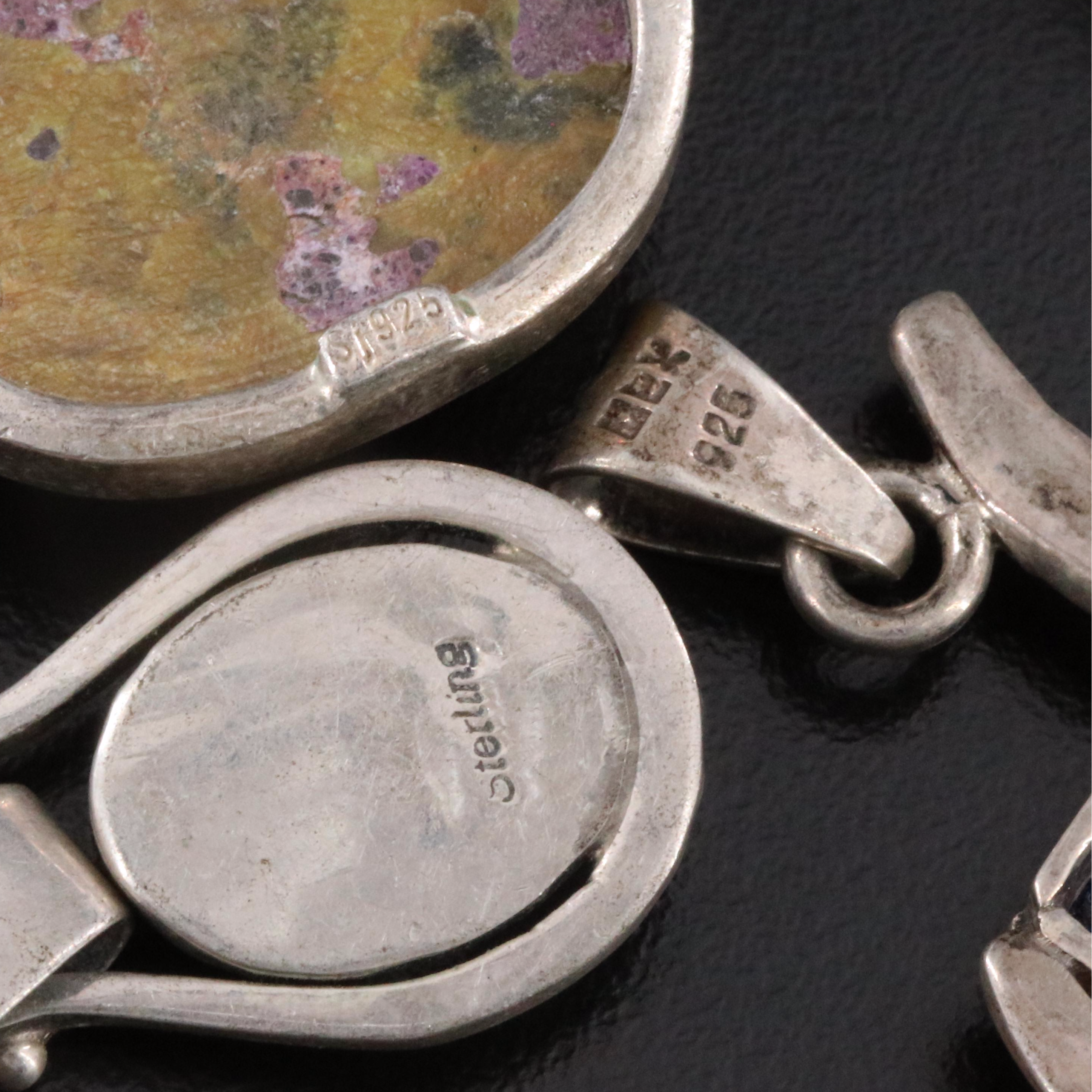 Sterling Gemstone Pendant Collection Including Fluorite and Garnet