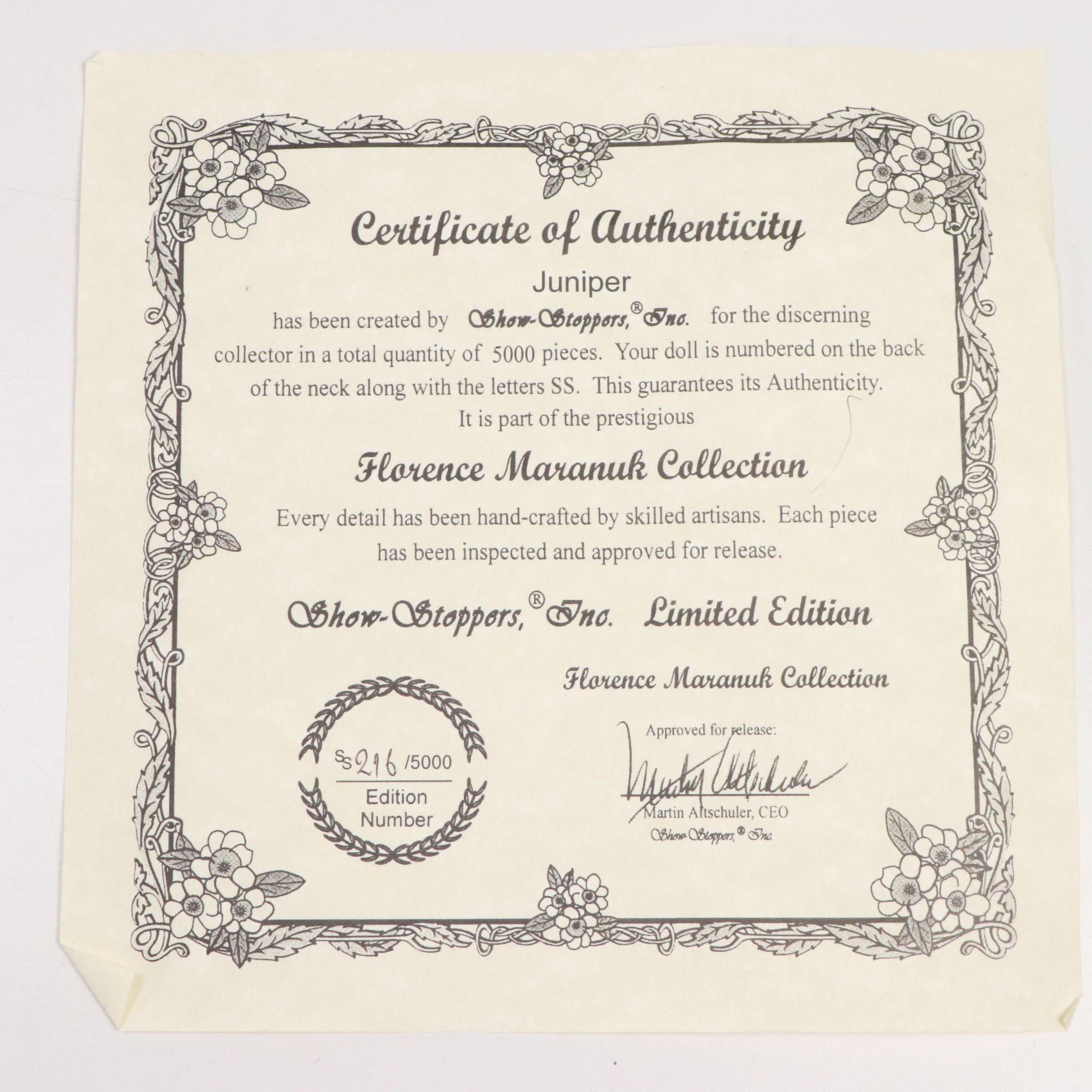 Show Stoppers Florence Maranuk Collection "Juniper" and "Faith" Dolls