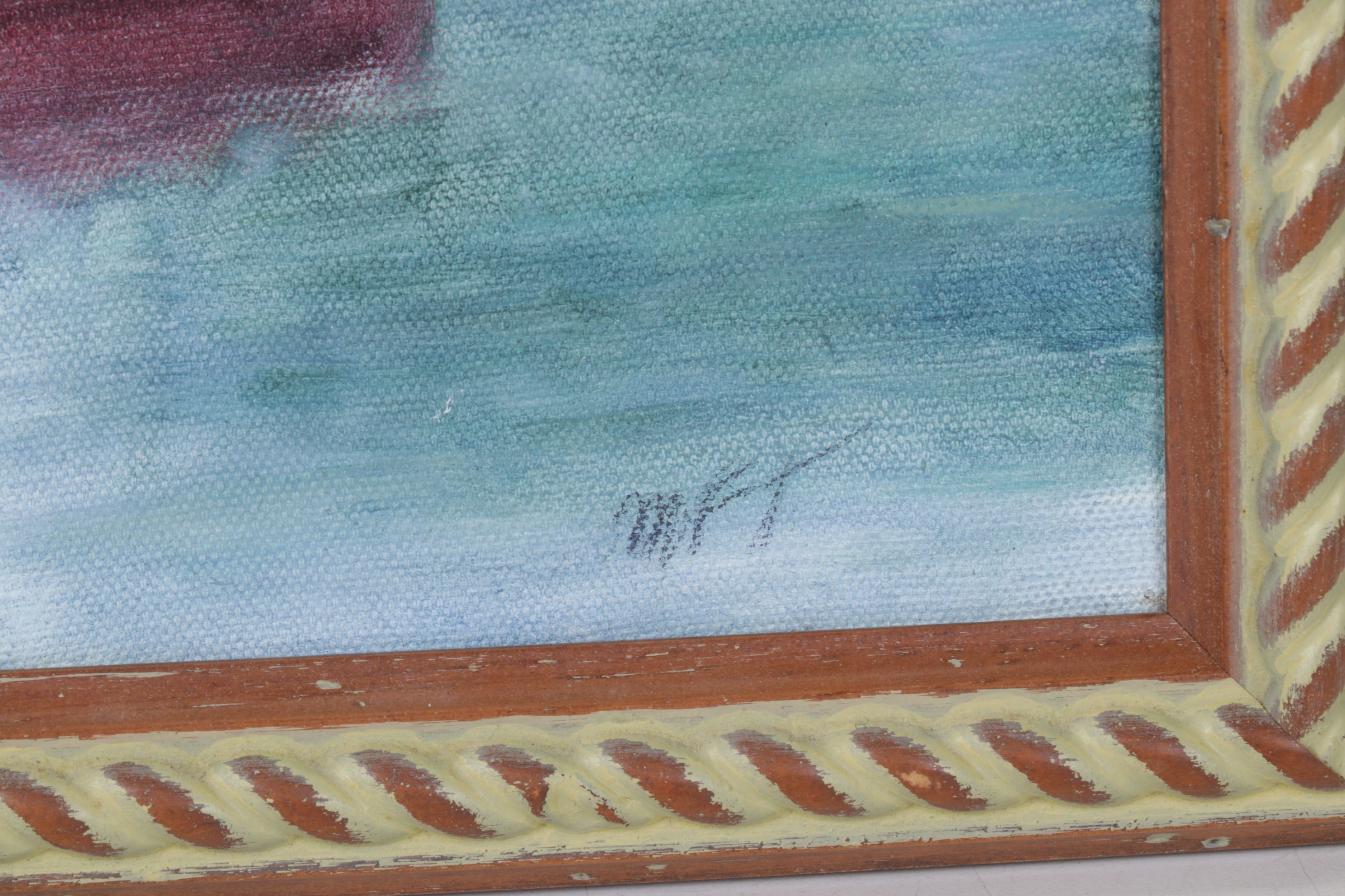 Landscape Oil Painting Featuring a Boathouse Facade, Late 20th Century