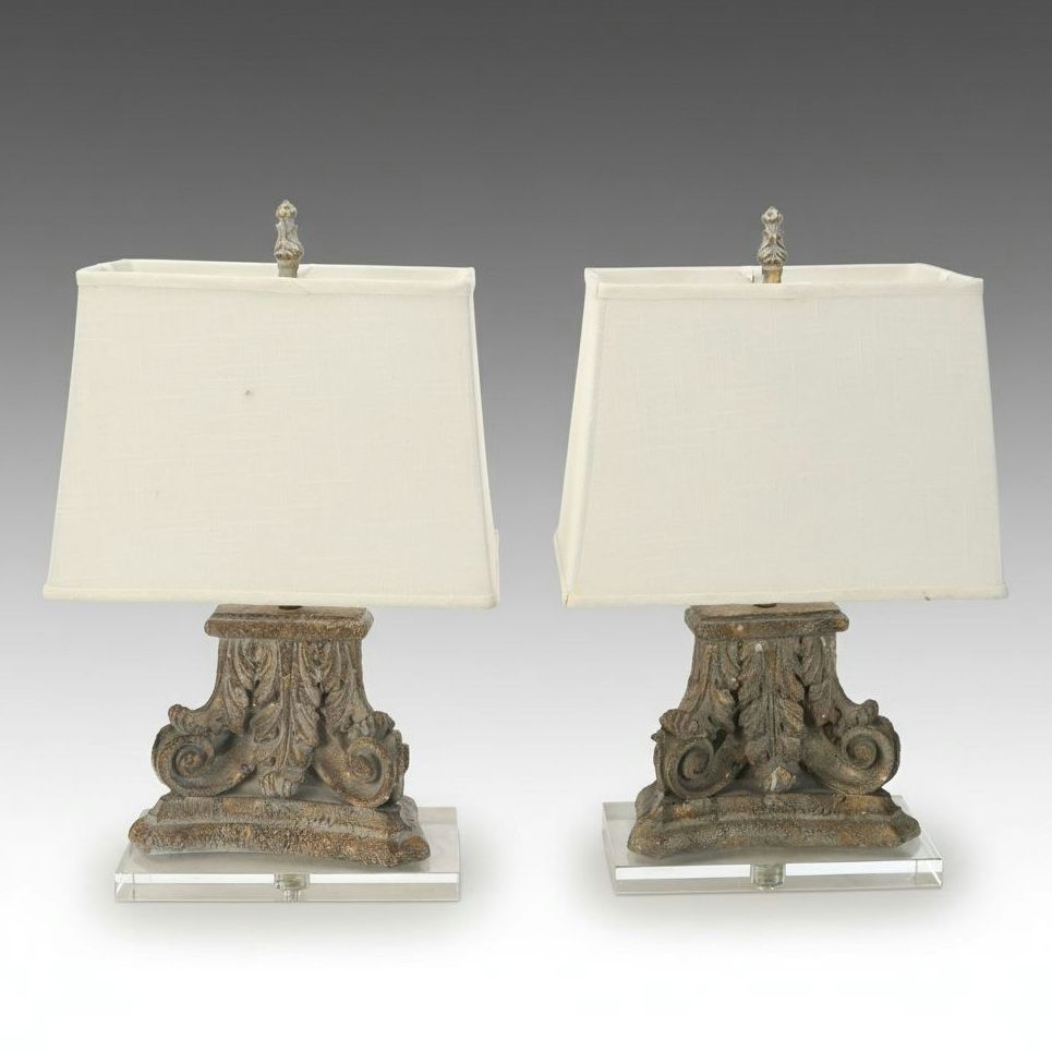 Plaster Corinthian Capital Table Lamp Pair