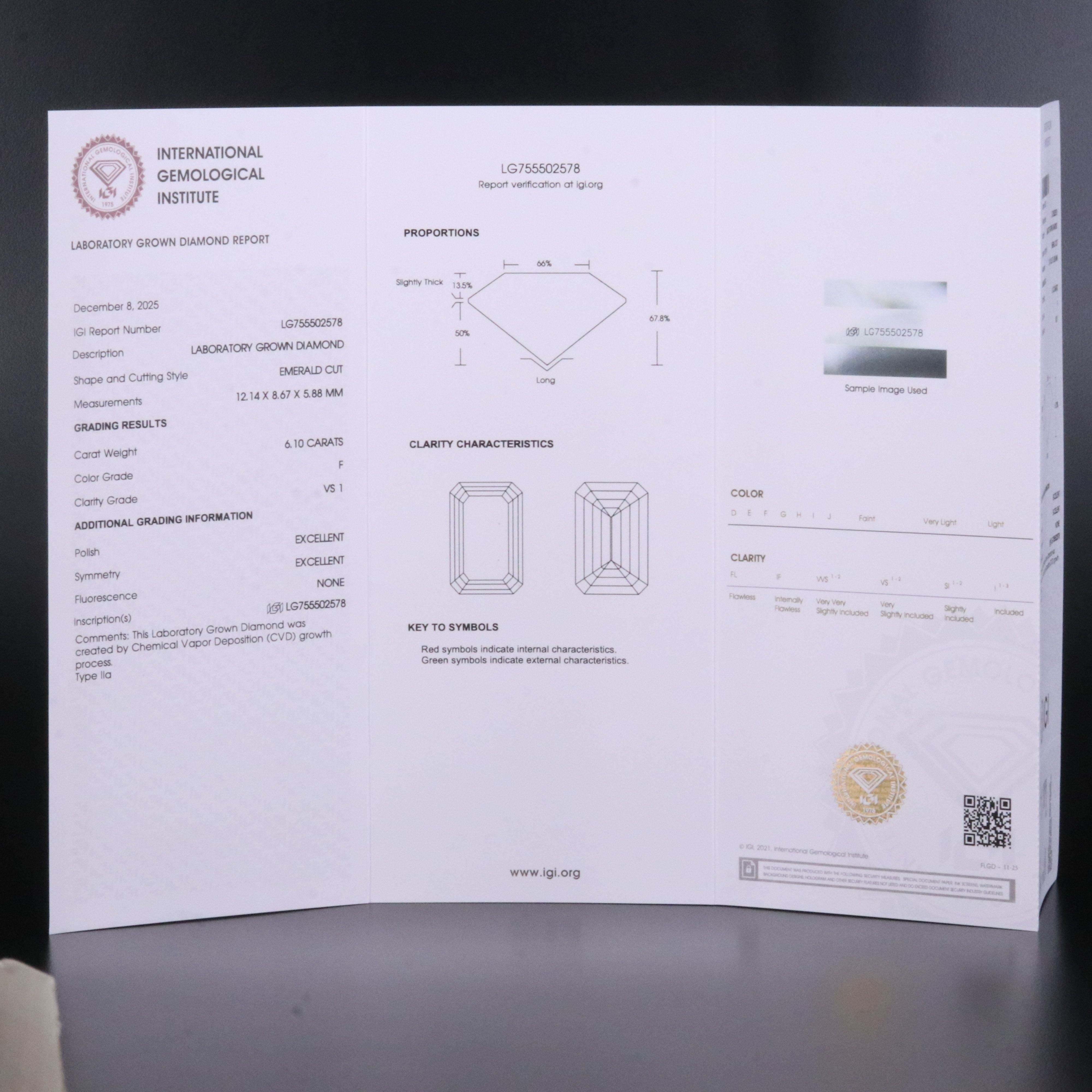 Loose 6.10 CT Lab Grown Diamond with IGI Report