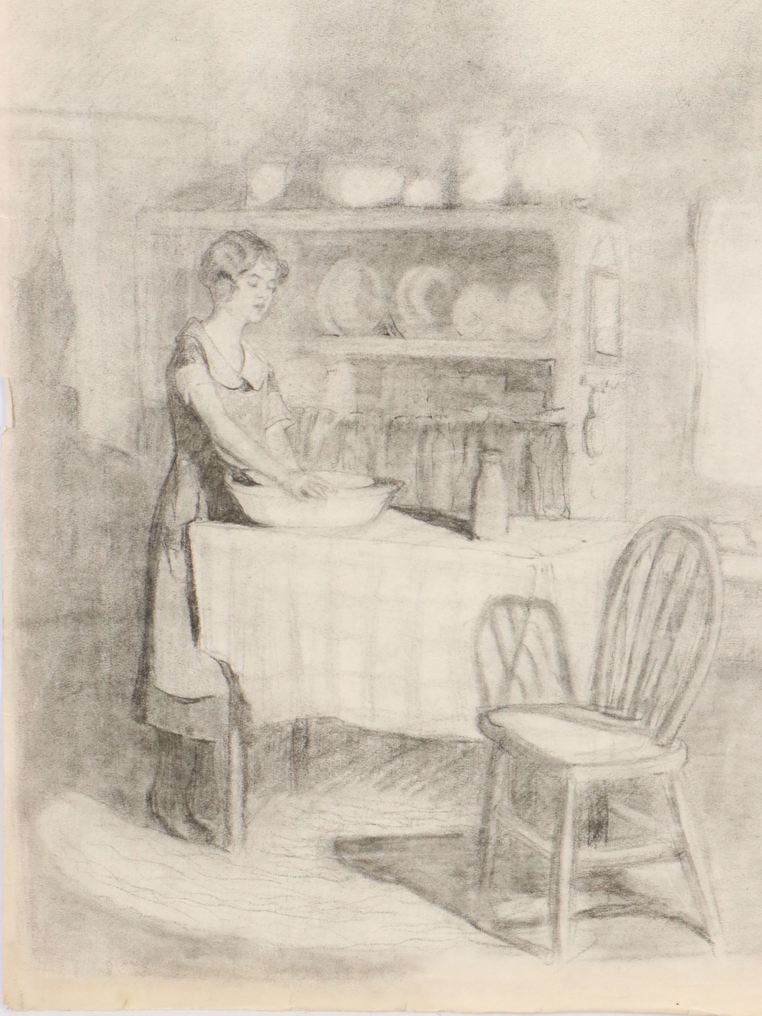Gertrude Horton Domestic Scene Charcoal Drawings, Circa 1935