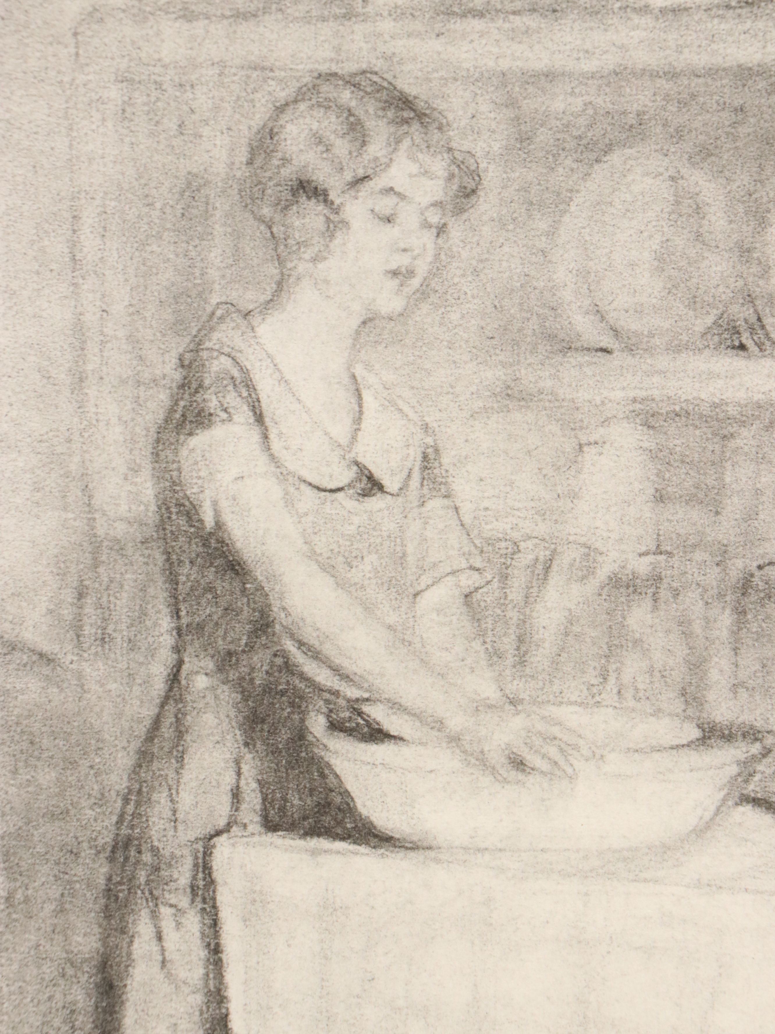 Gertrude Horton Domestic Scene Charcoal Drawings, Circa 1935