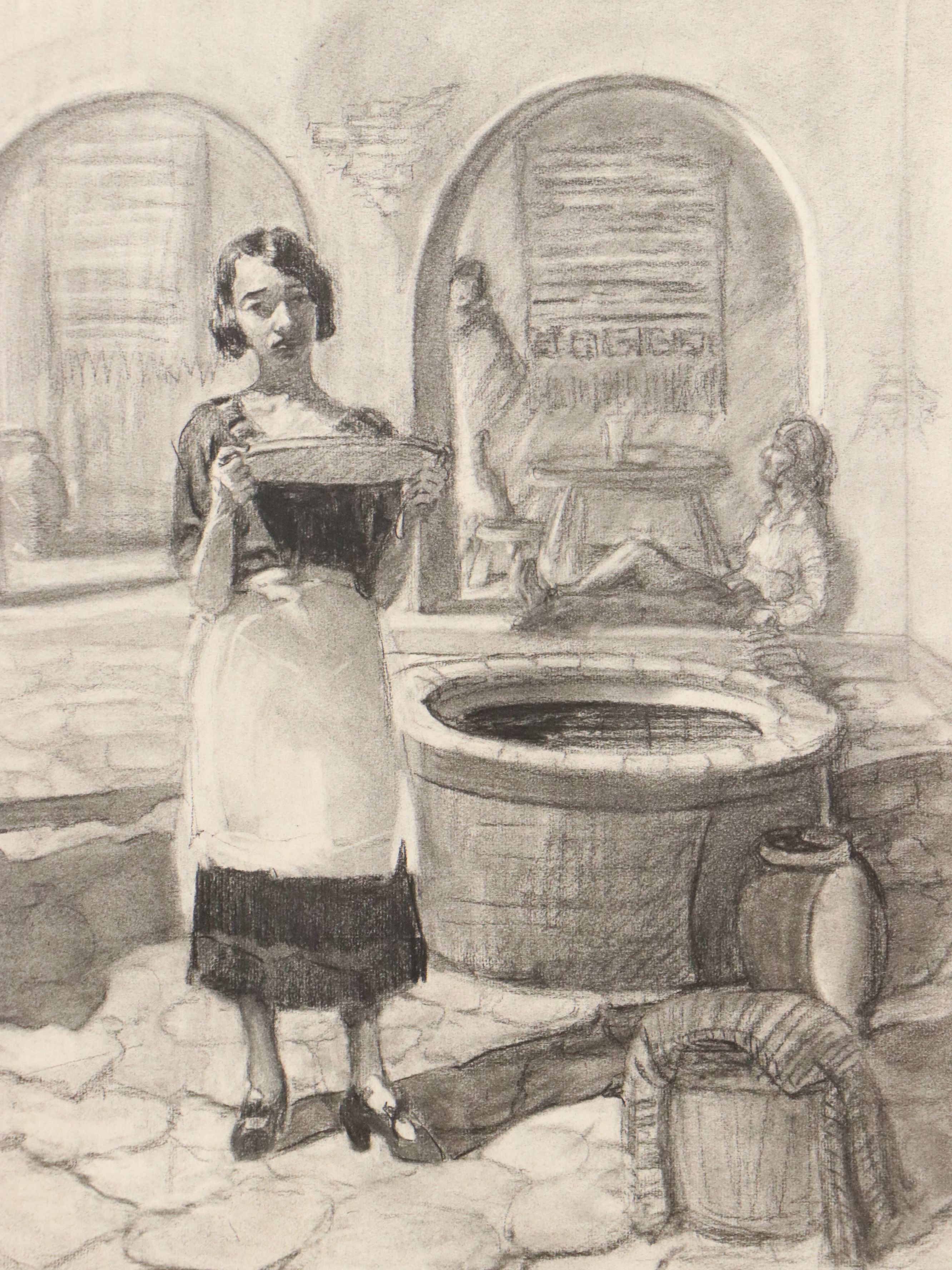 Gertrude Horton Domestic Scene Charcoal Drawings, Circa 1935