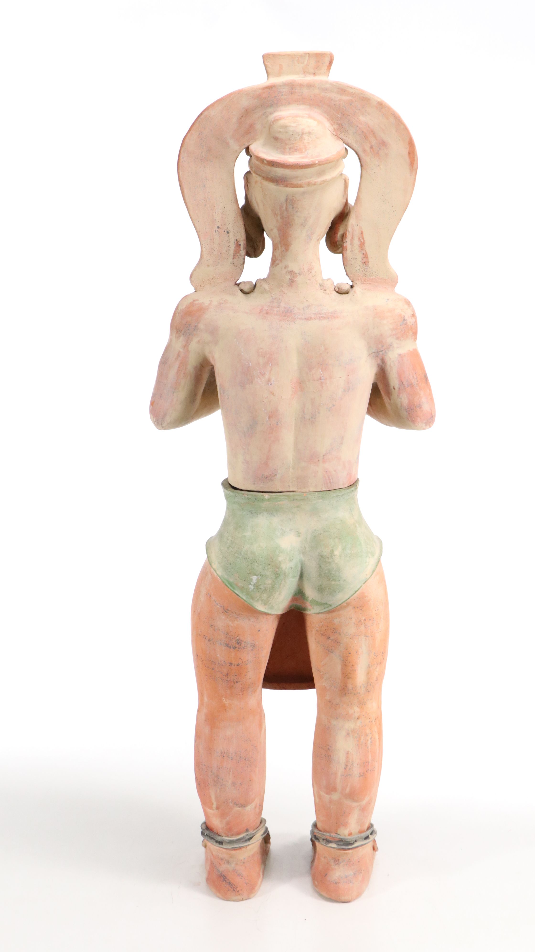 Aztec Style Terracotta Sculpture of Warrior with Corn Offering