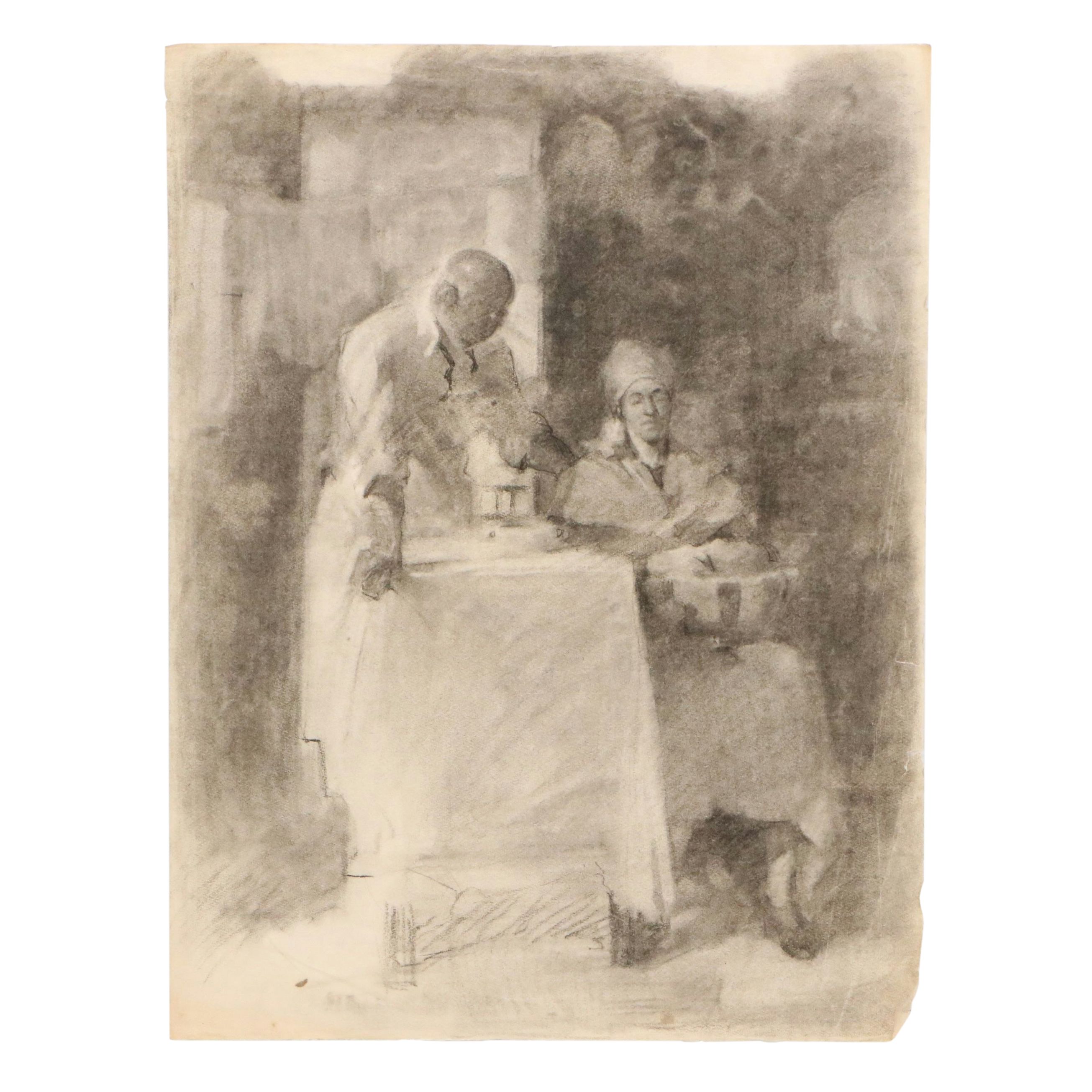 Gertrude Horton Domestic Scene Charcoal Drawings, Circa 1935