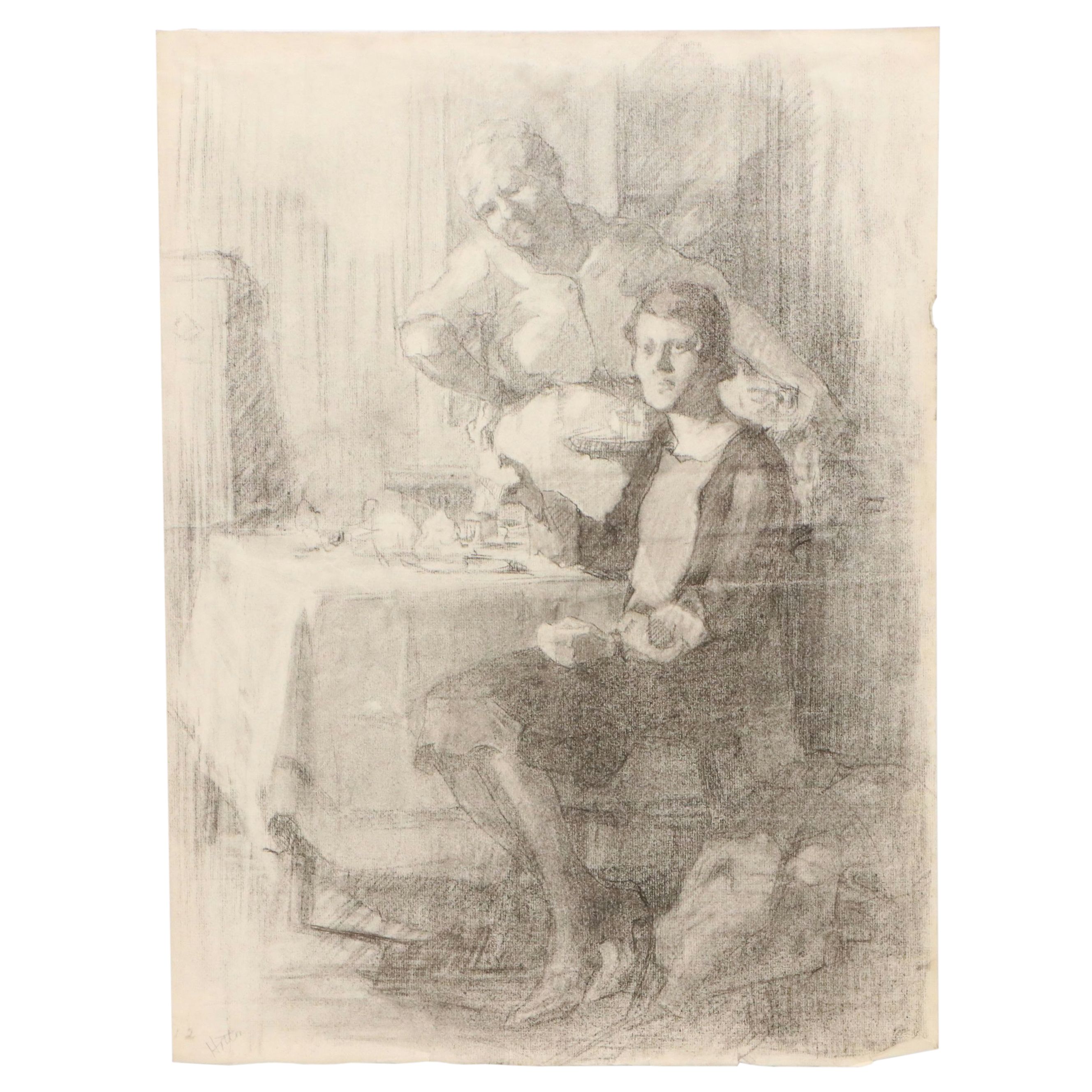 Gertrude Horton Domestic Scene Charcoal Drawings, Circa 1935