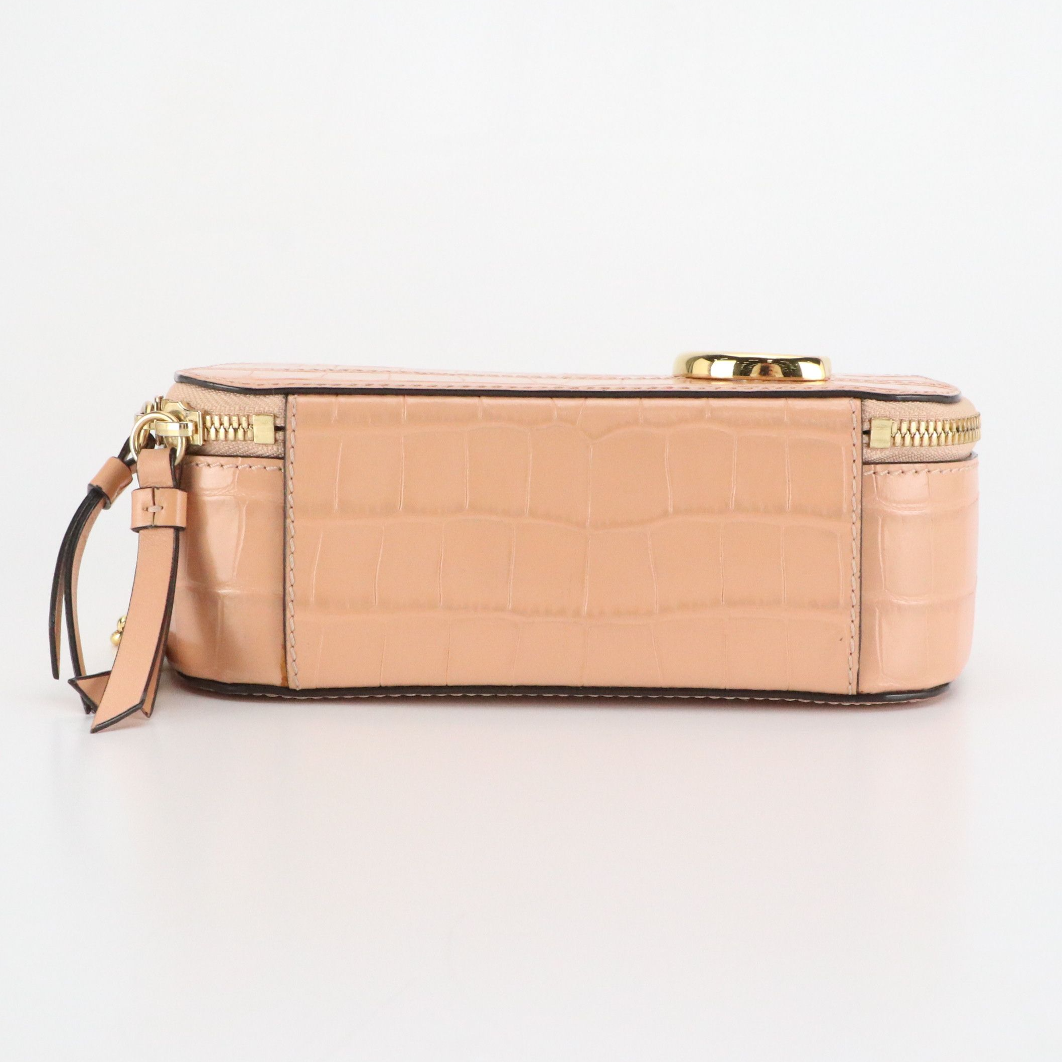 Chloé Mini C Double-Zip Vanity Bag in Peachy Pink Croc Embossed Leather
