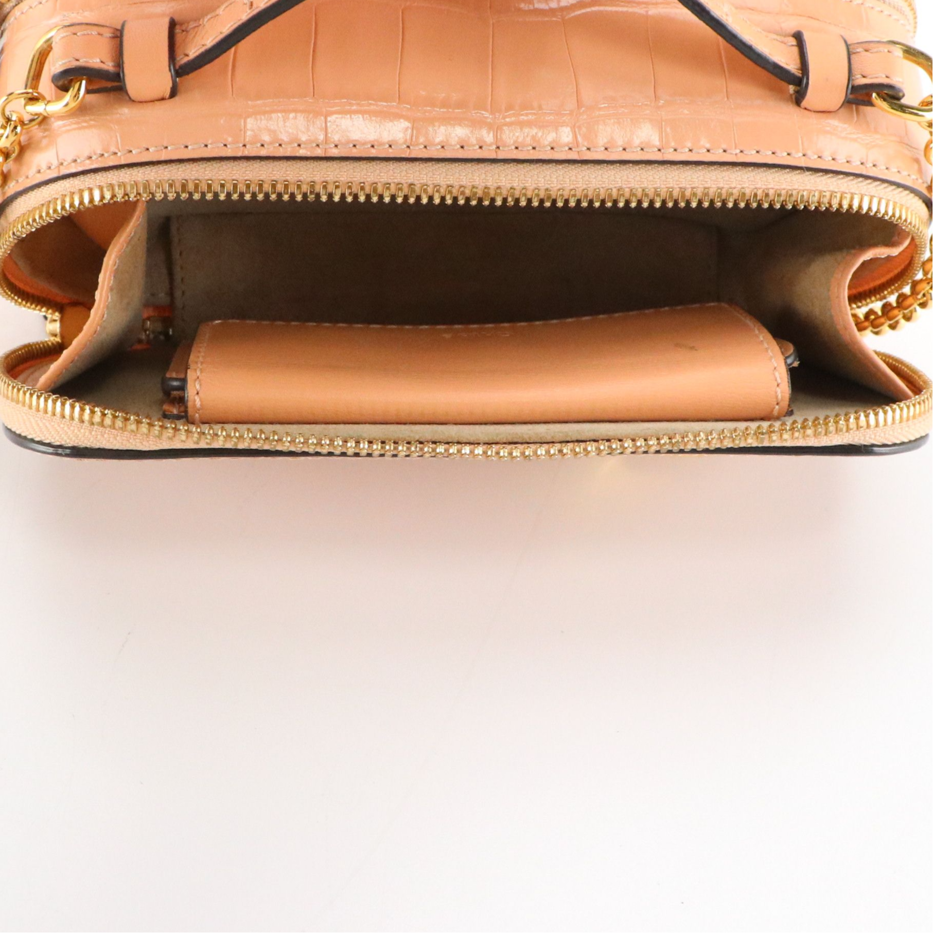 Chloé Mini C Double-Zip Vanity Bag in Peachy Pink Croc Embossed Leather