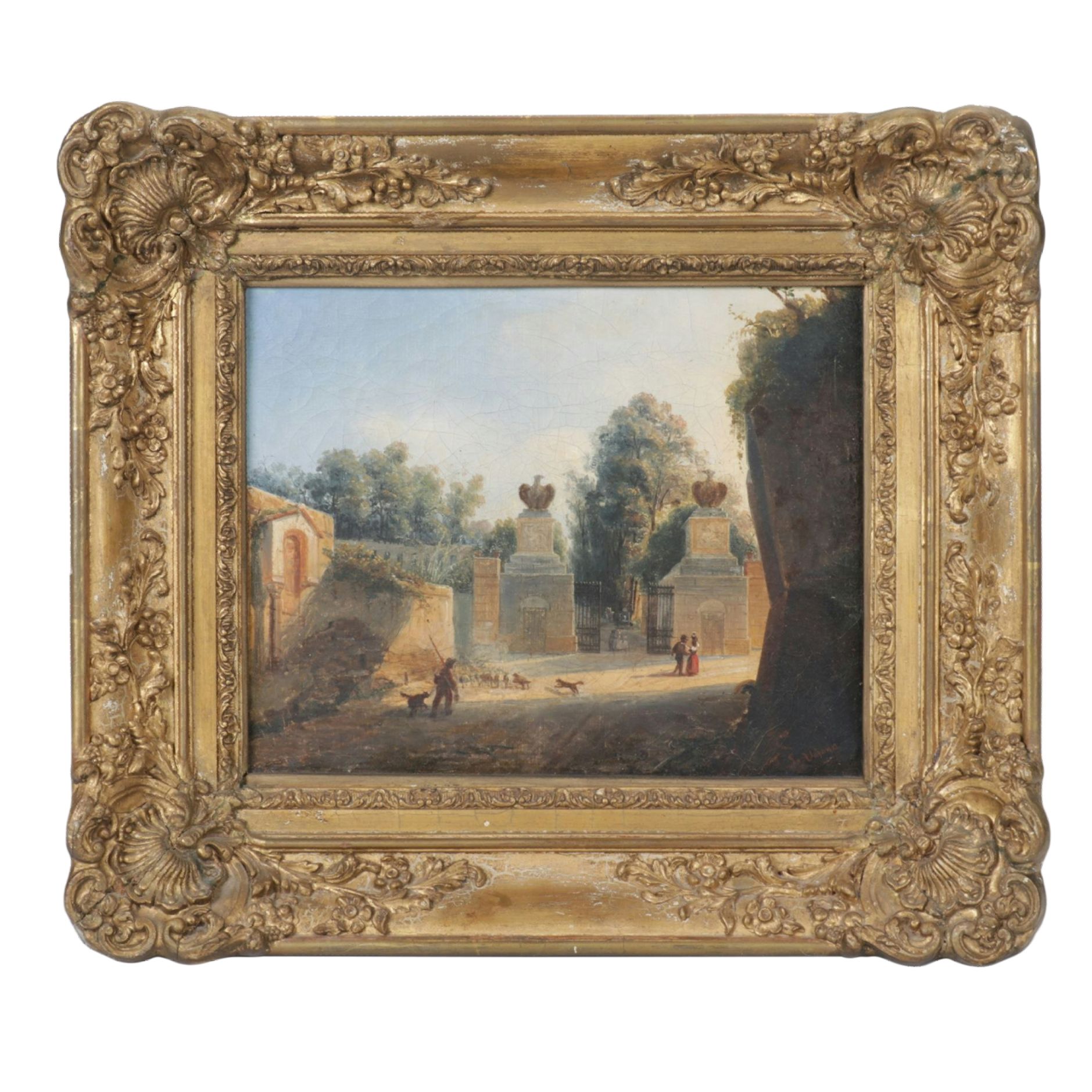 Landscape Oil Painting Of Shaded European Backroads, Early/Mid-20th Century