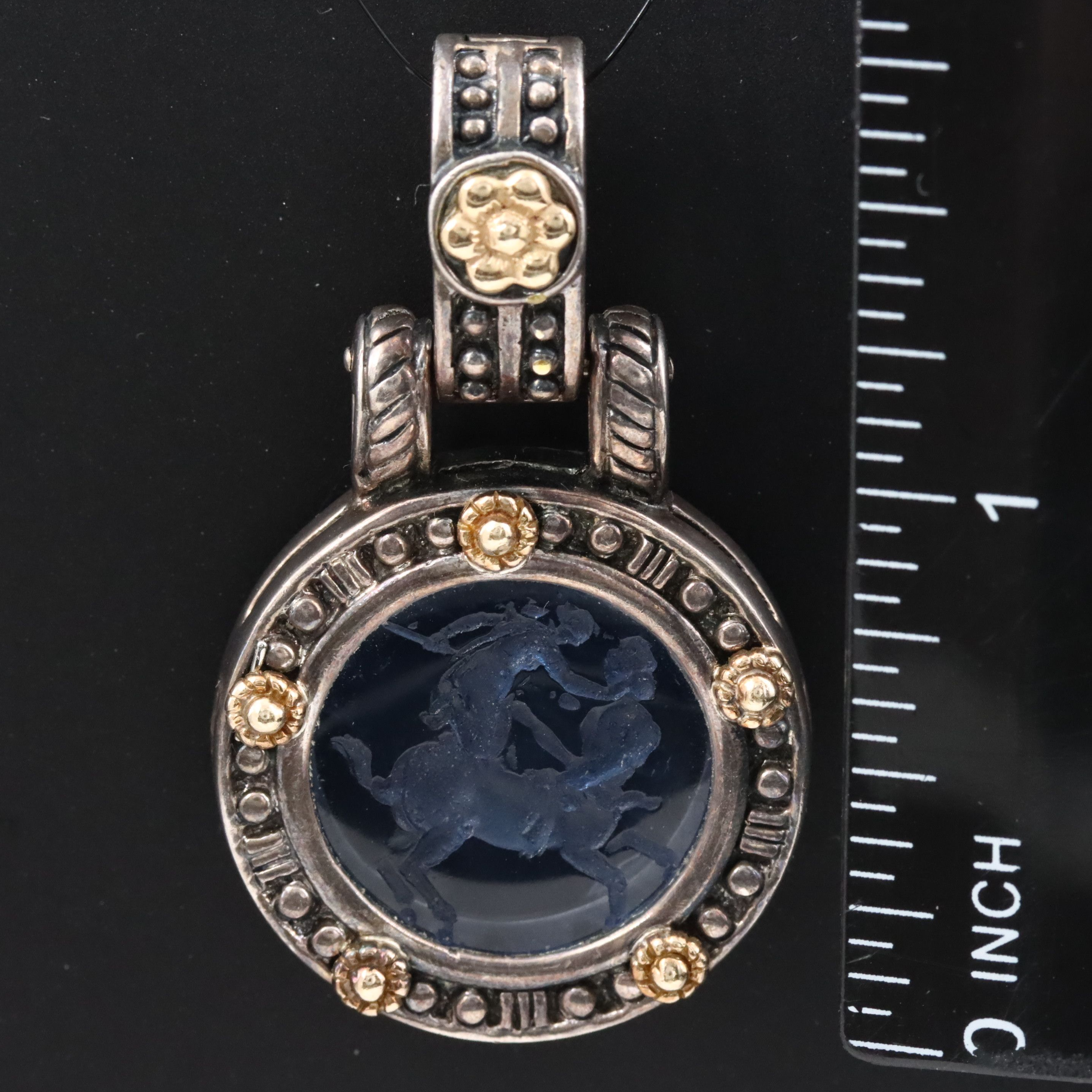 Flli Menegatti Sterling Intaglio Hippodamia & Eurytus Pendant with 18K Accents