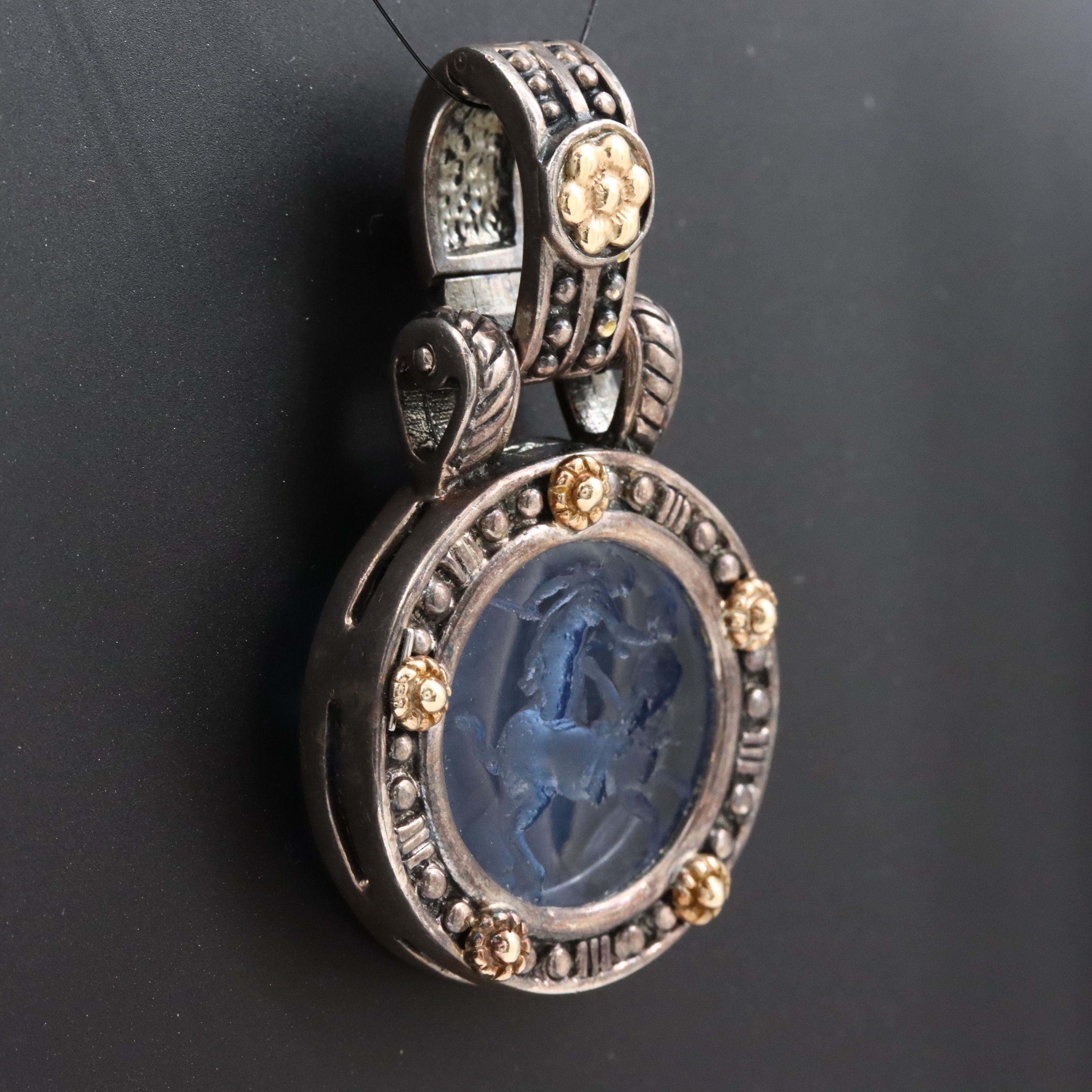 Flli Menegatti Sterling Intaglio Hippodamia & Eurytus Pendant with 18K Accents
