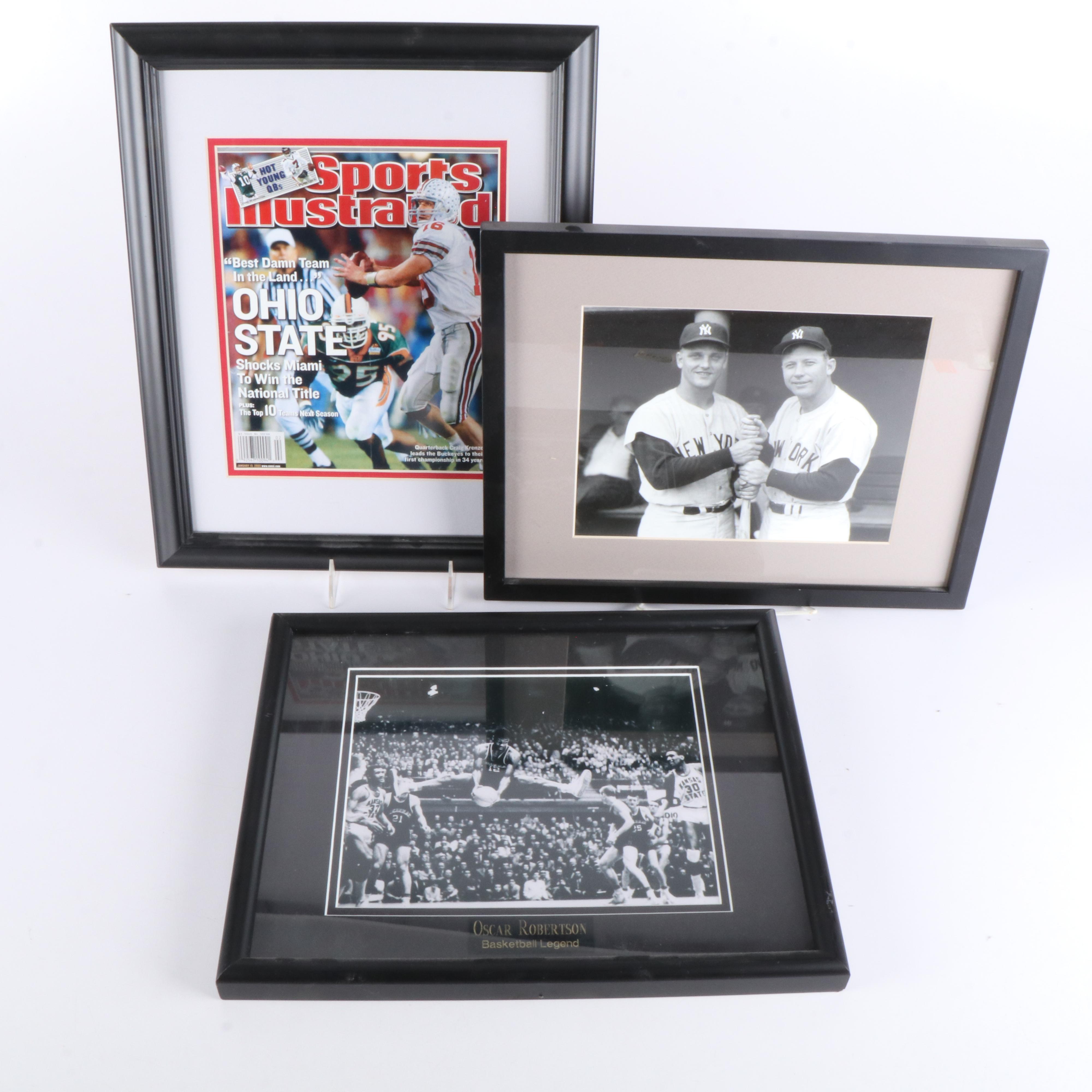 Framed Sports Prints Featuring Mickey Mantle, Oscar Robertson, and More