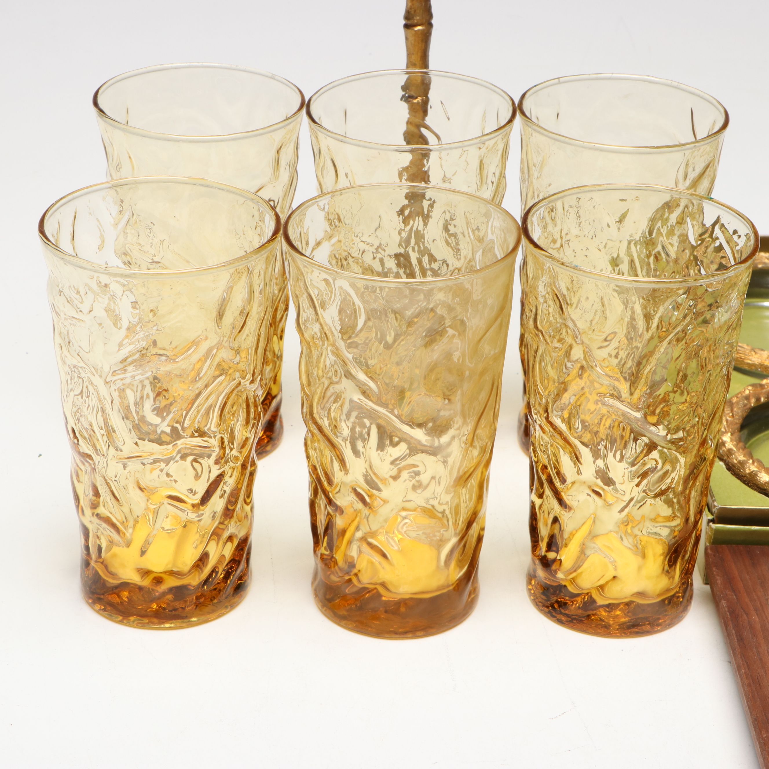 Anchor Hocking "Milano Honey Gold" Glassed with Other Table Accessories