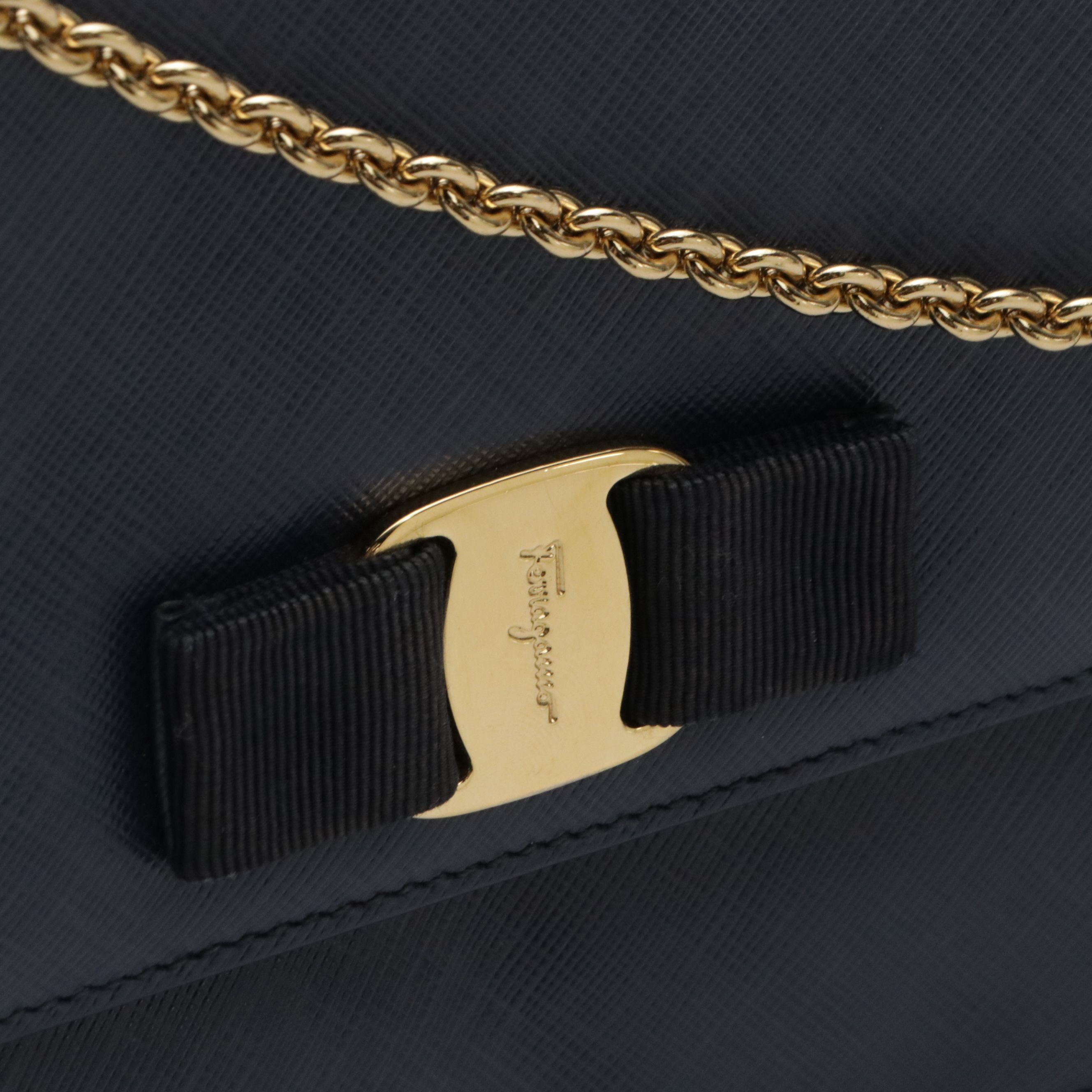 Salvatore Ferragamo Vara Bow Flap Crossbody Bag in Navy Blue Saffiano Leather