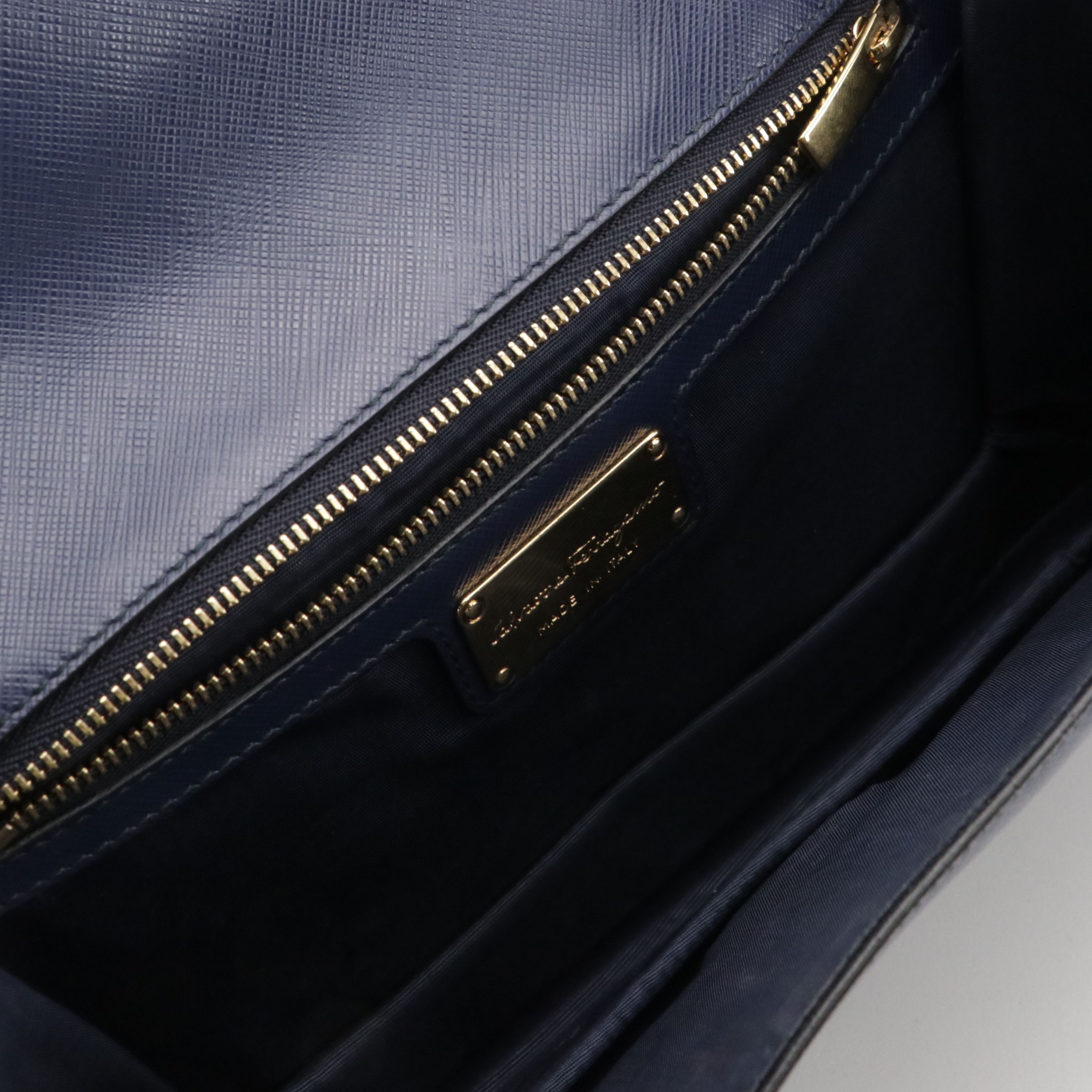 Salvatore Ferragamo Vara Bow Flap Crossbody Bag in Navy Blue Saffiano Leather