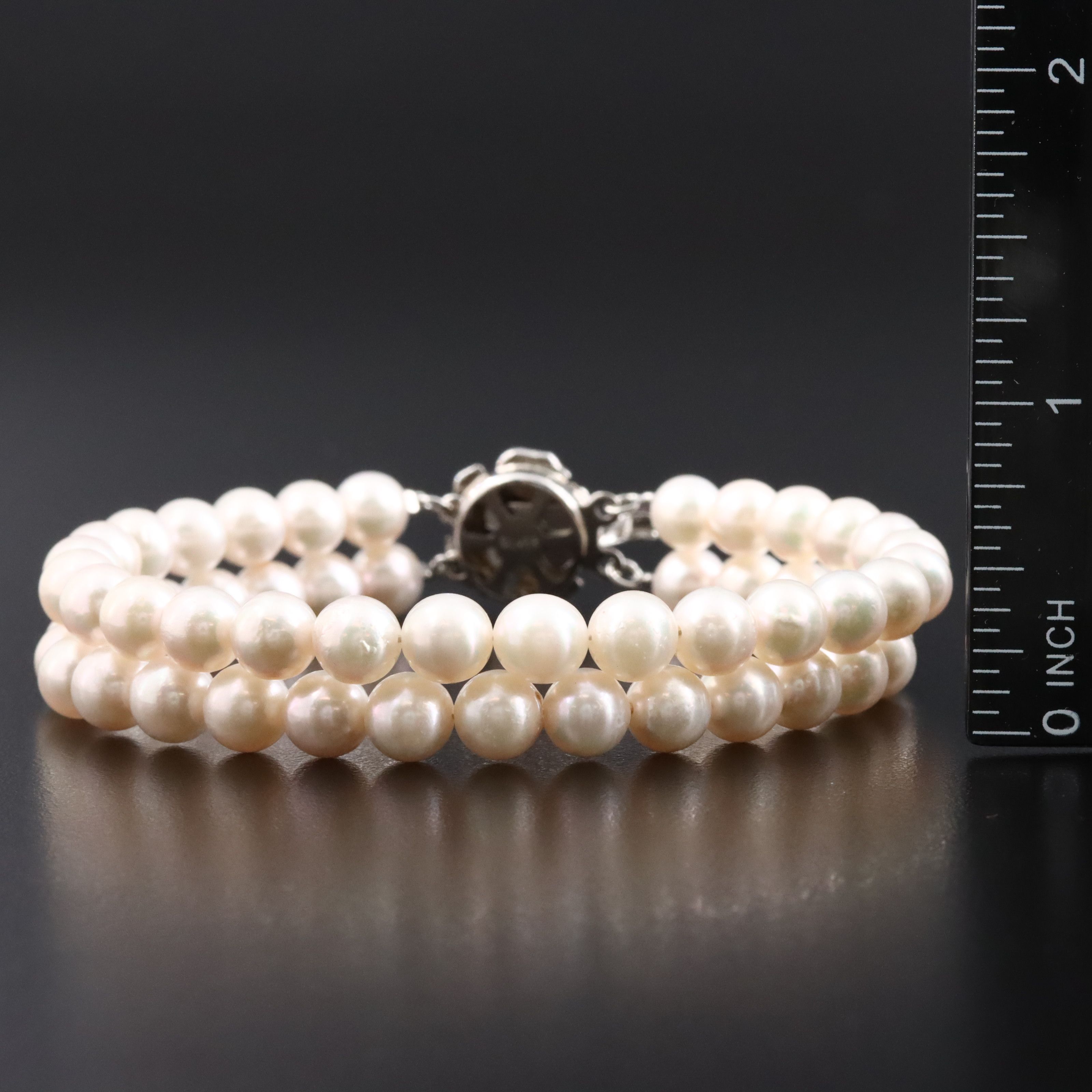 Double Strand Pearl Bracelet with Flower Clasp