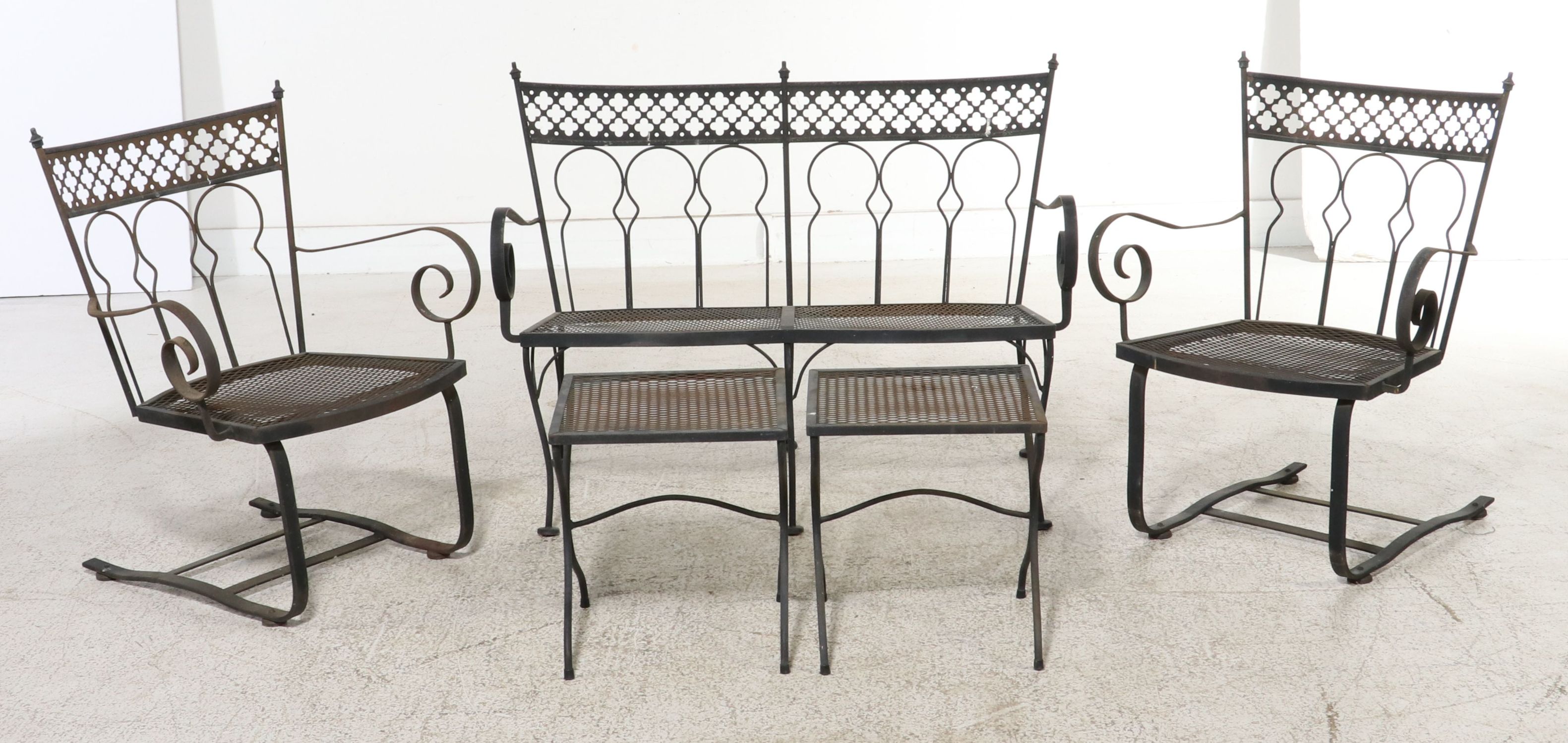 Mid Century Modern Wrought Iron Five-Piece Patio Suite
