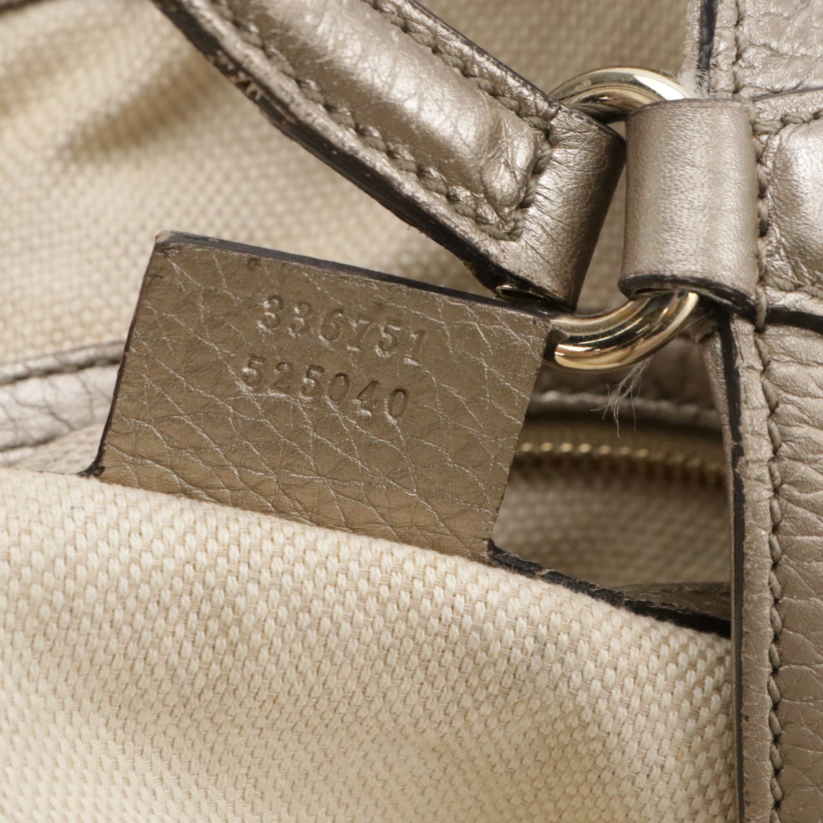 Gucci Small Soho Two-Way Tote Bag in Metallic Silver Pebbled Leather