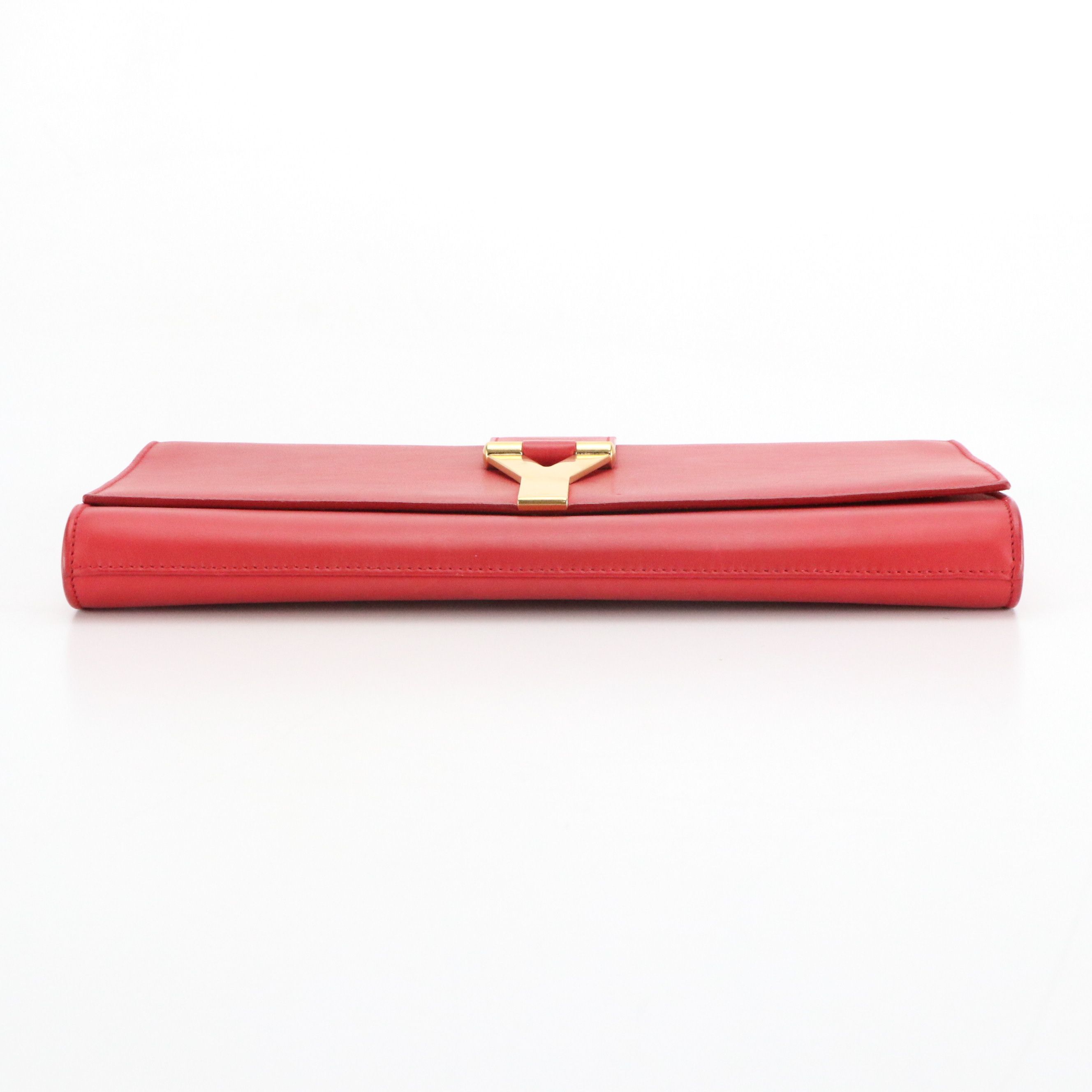 Saint Laurent Red Leather Ligne Y Clutch Bag