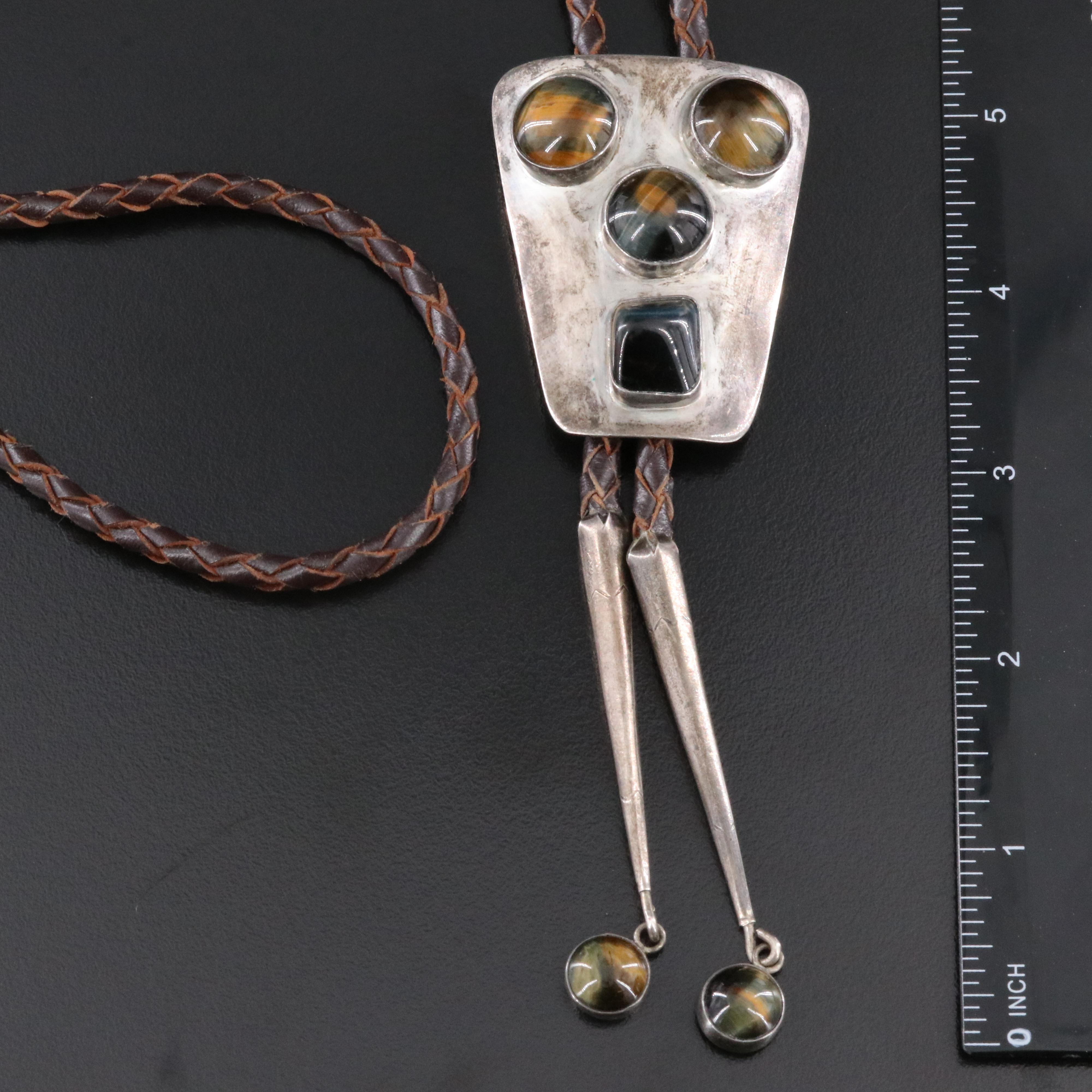 Sterling Tiger's Eye Bolo Tie