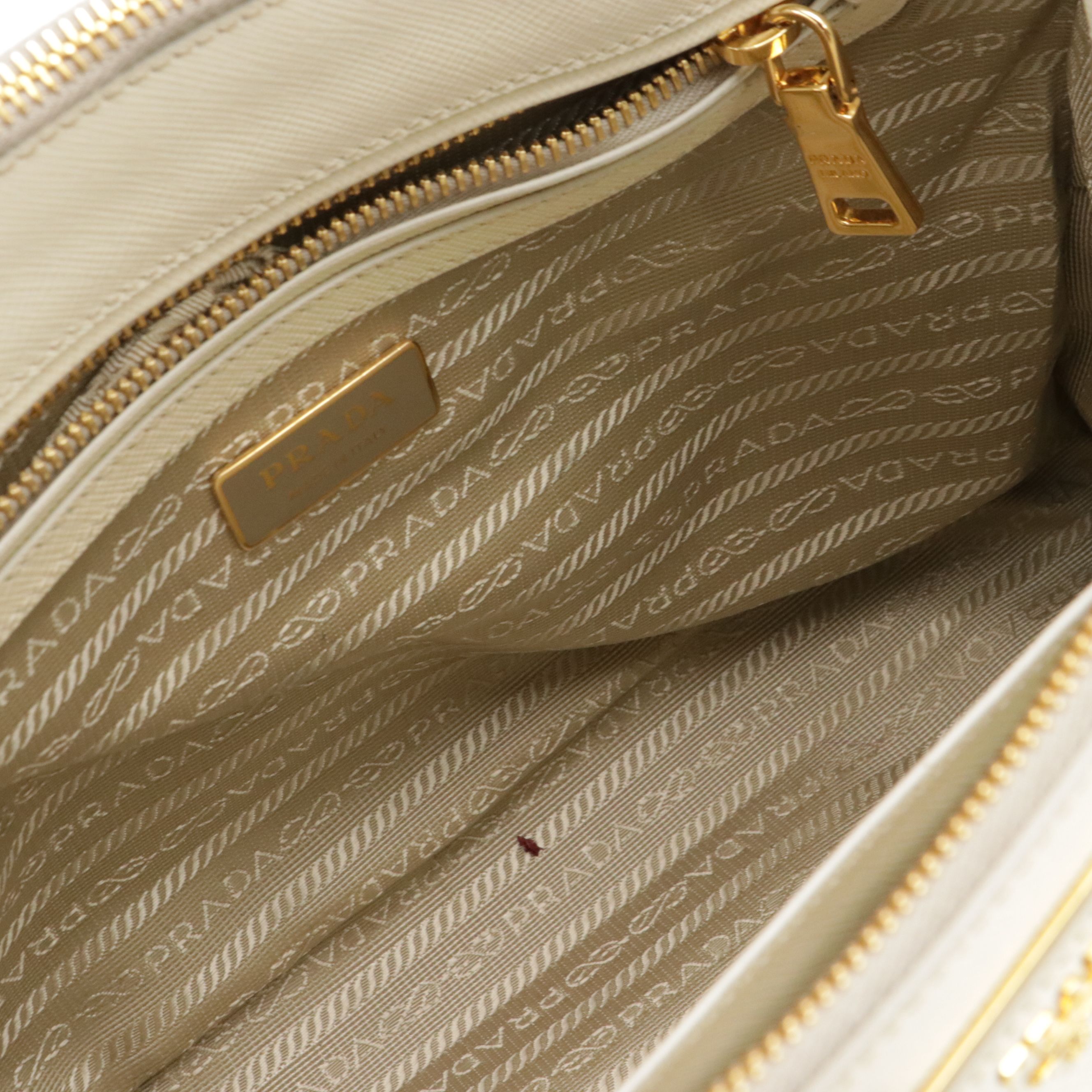 Prada Small Double Galleria Two-Way Tote Bag in White Saffiano Leather