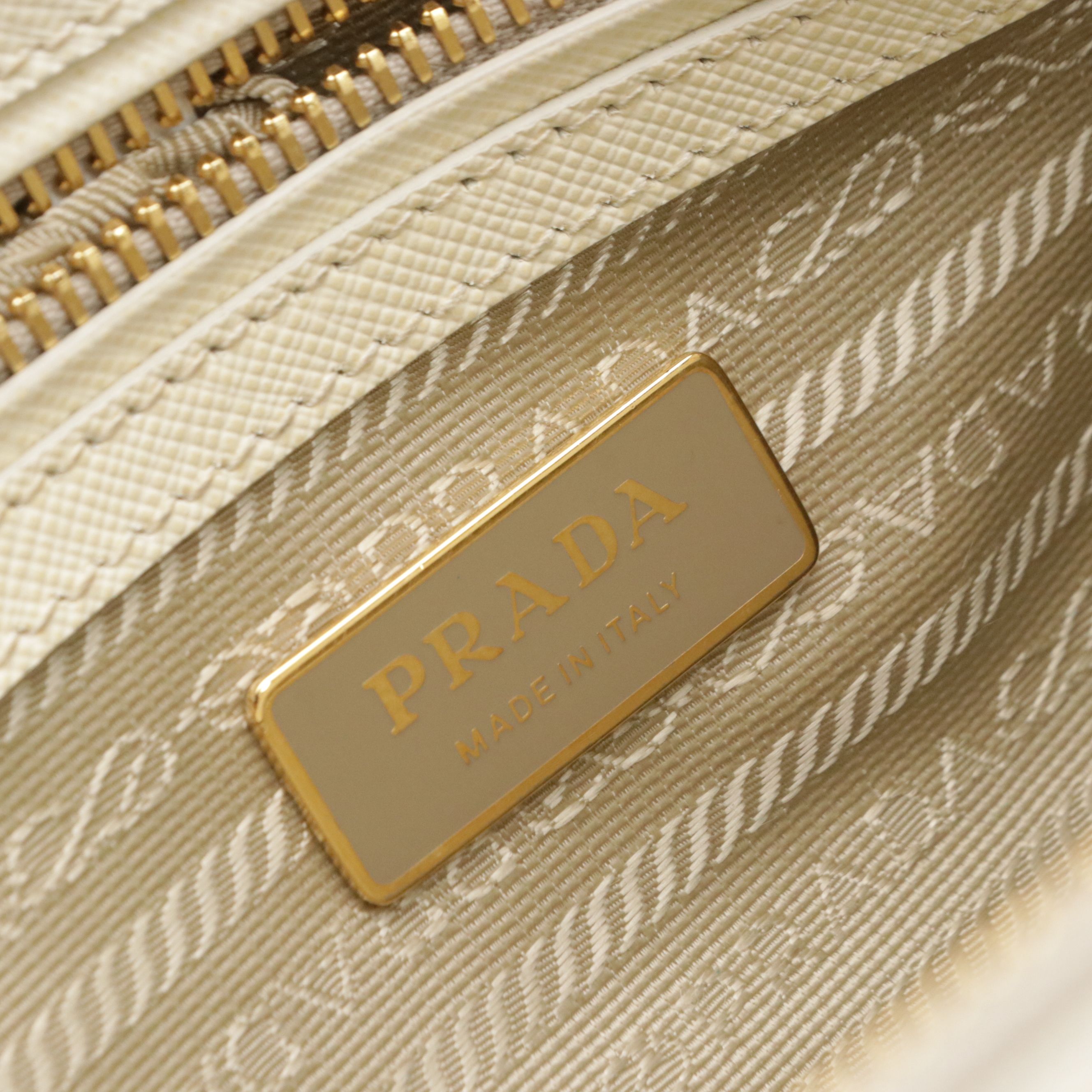 Prada Small Double Galleria Two-Way Tote Bag in White Saffiano Leather