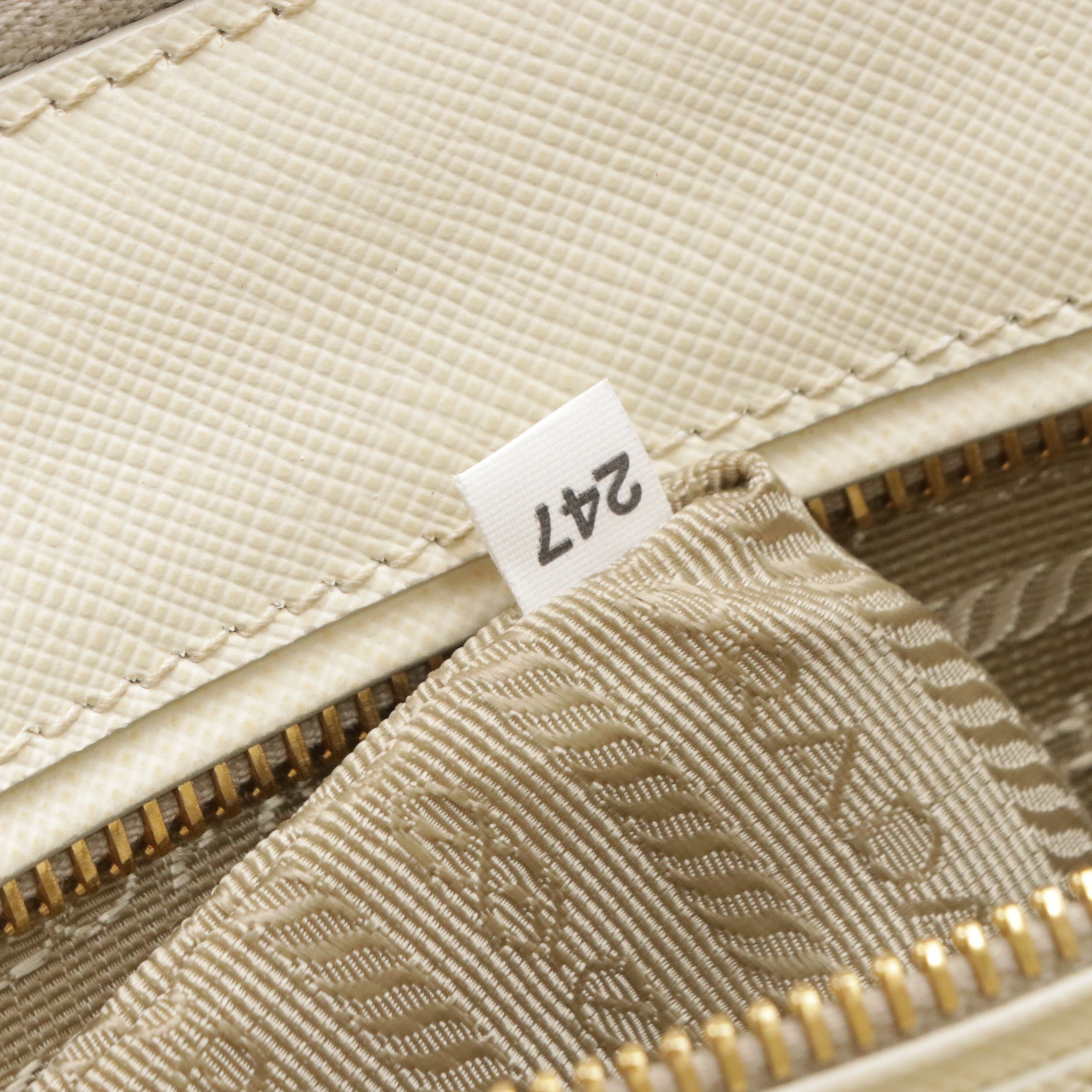 Prada Small Double Galleria Two-Way Tote Bag in White Saffiano Leather