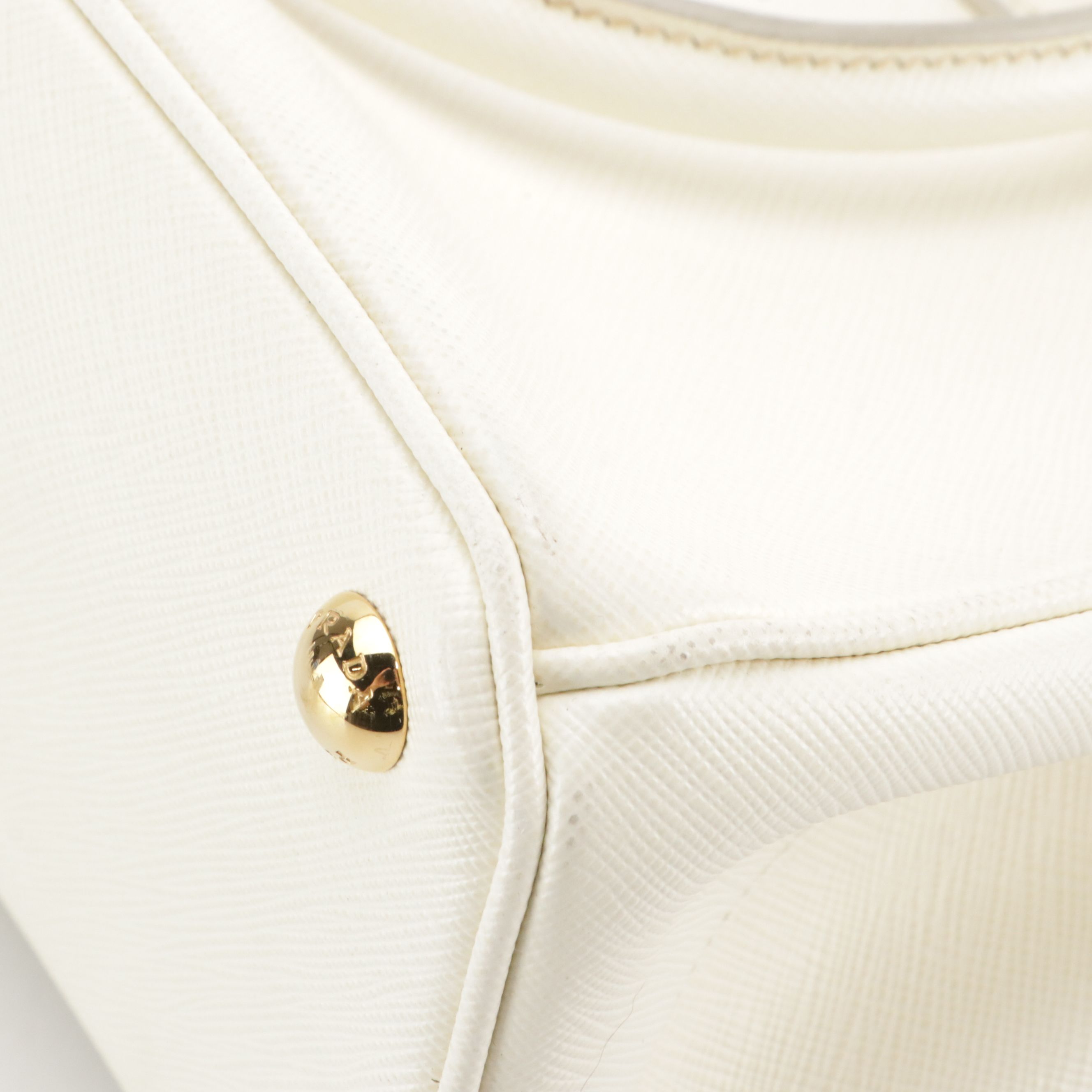 Prada Small Double Galleria Two-Way Tote Bag in White Saffiano Leather