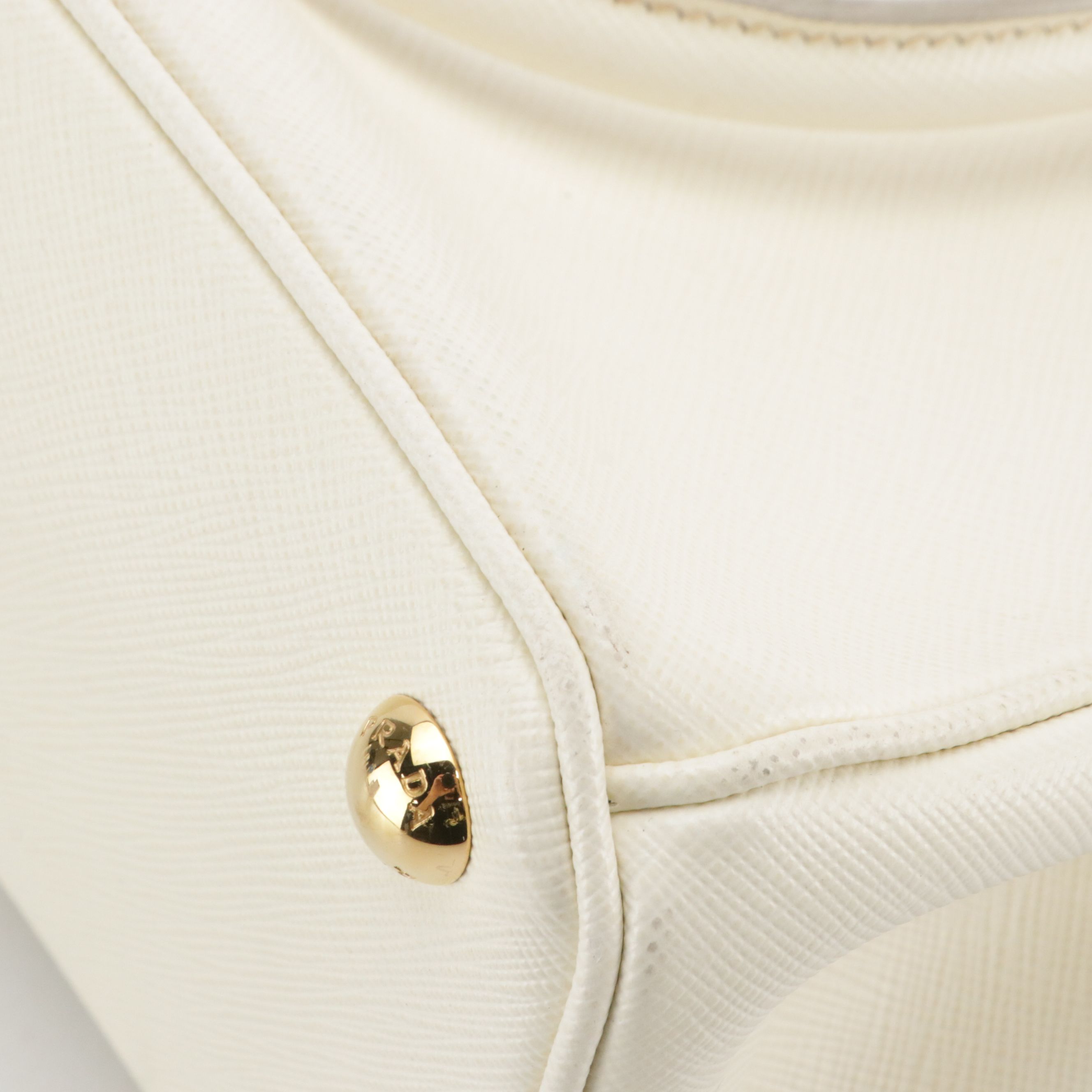 Prada Small Double Galleria Two-Way Tote Bag in White Saffiano Leather