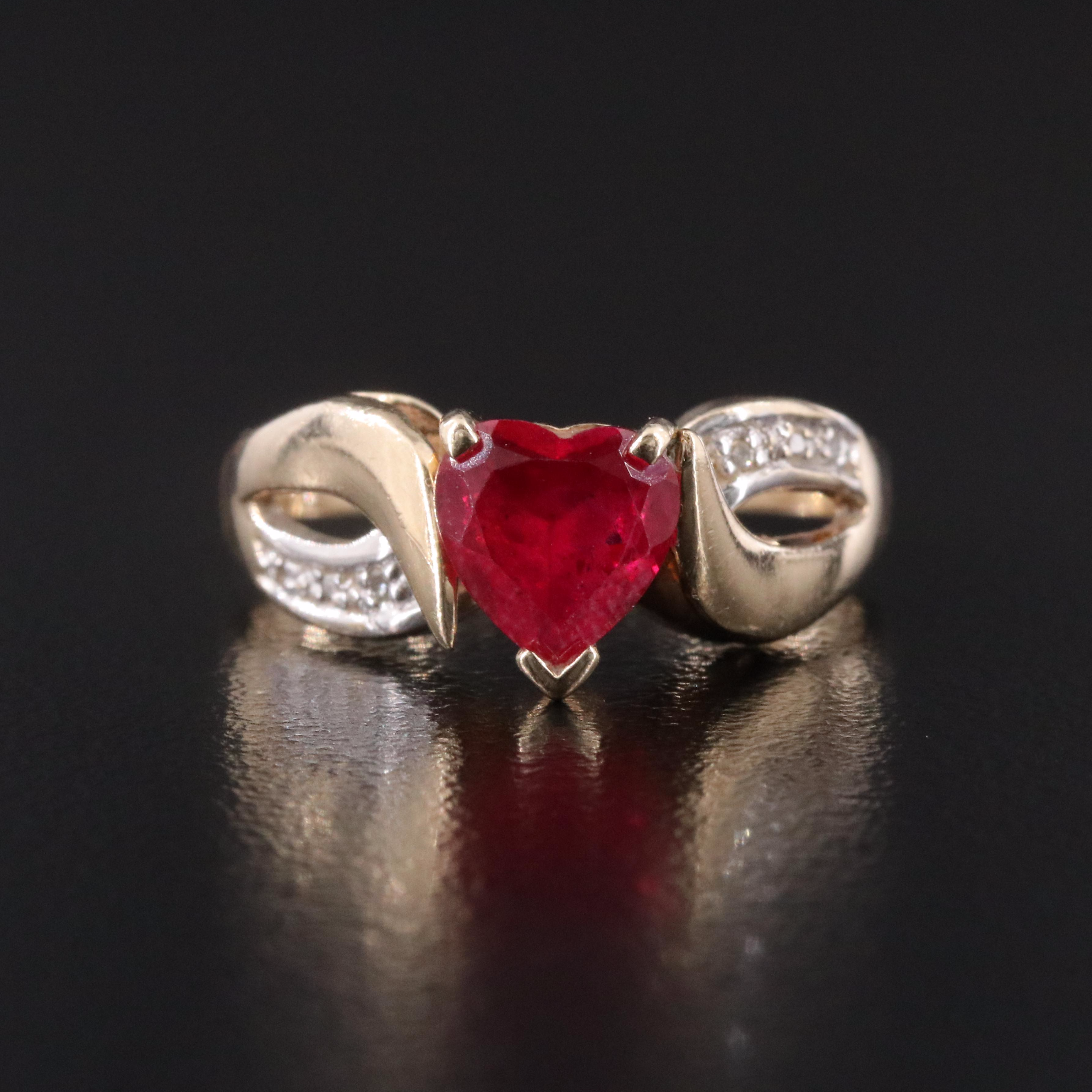 10K Ruby and Diamond Heart Ring