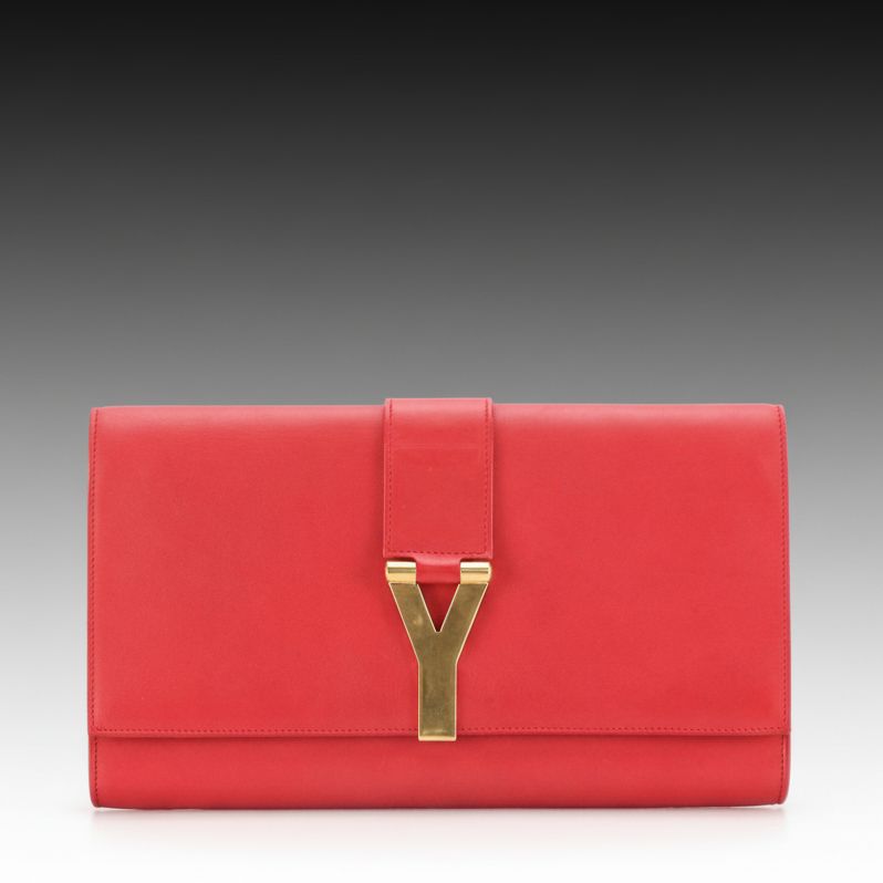Saint Laurent Red Leather Ligne Y Clutch Bag