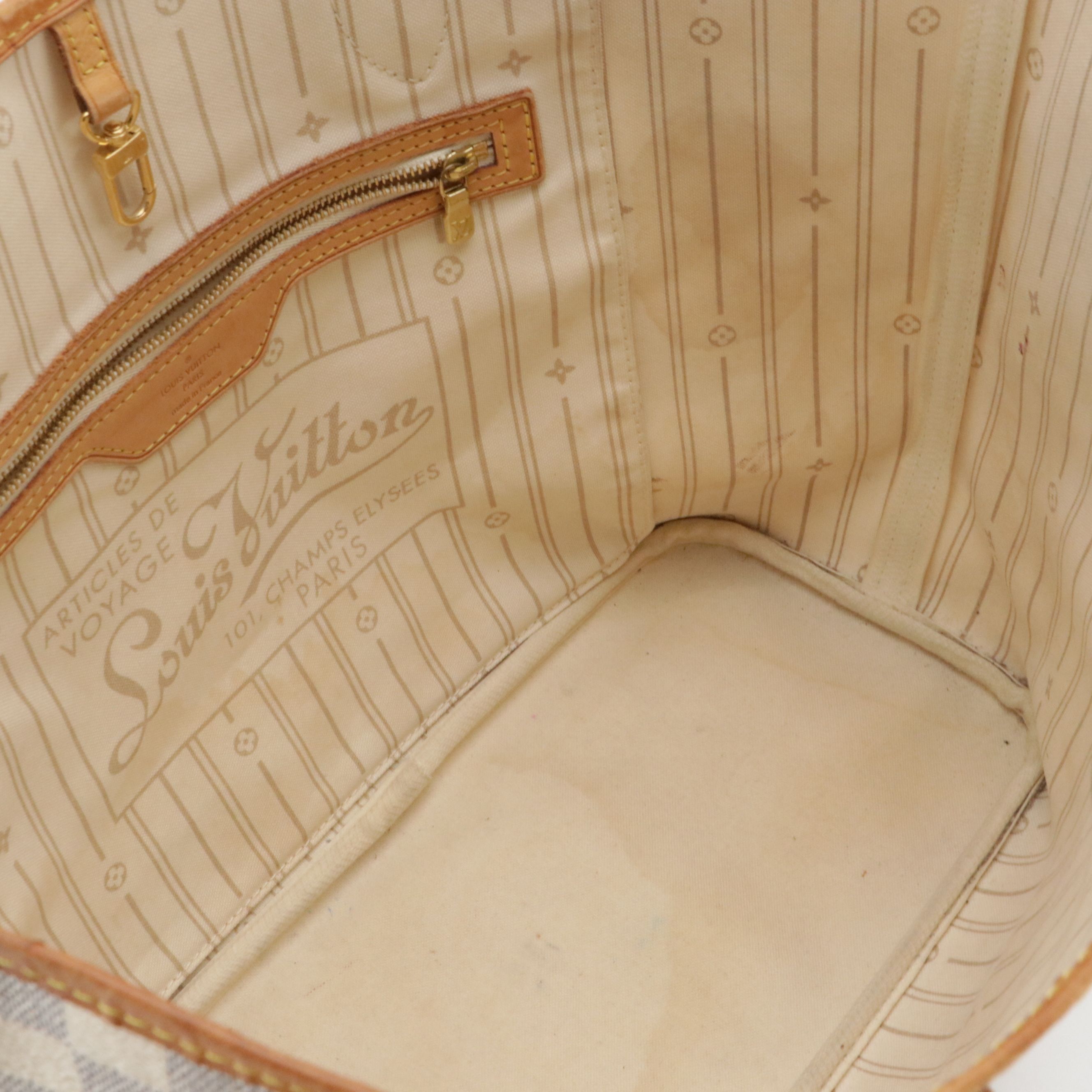 Louis Vuitton Neverfull MM Tote Bag in Damier Azur Canvas and Brown Leather Trim