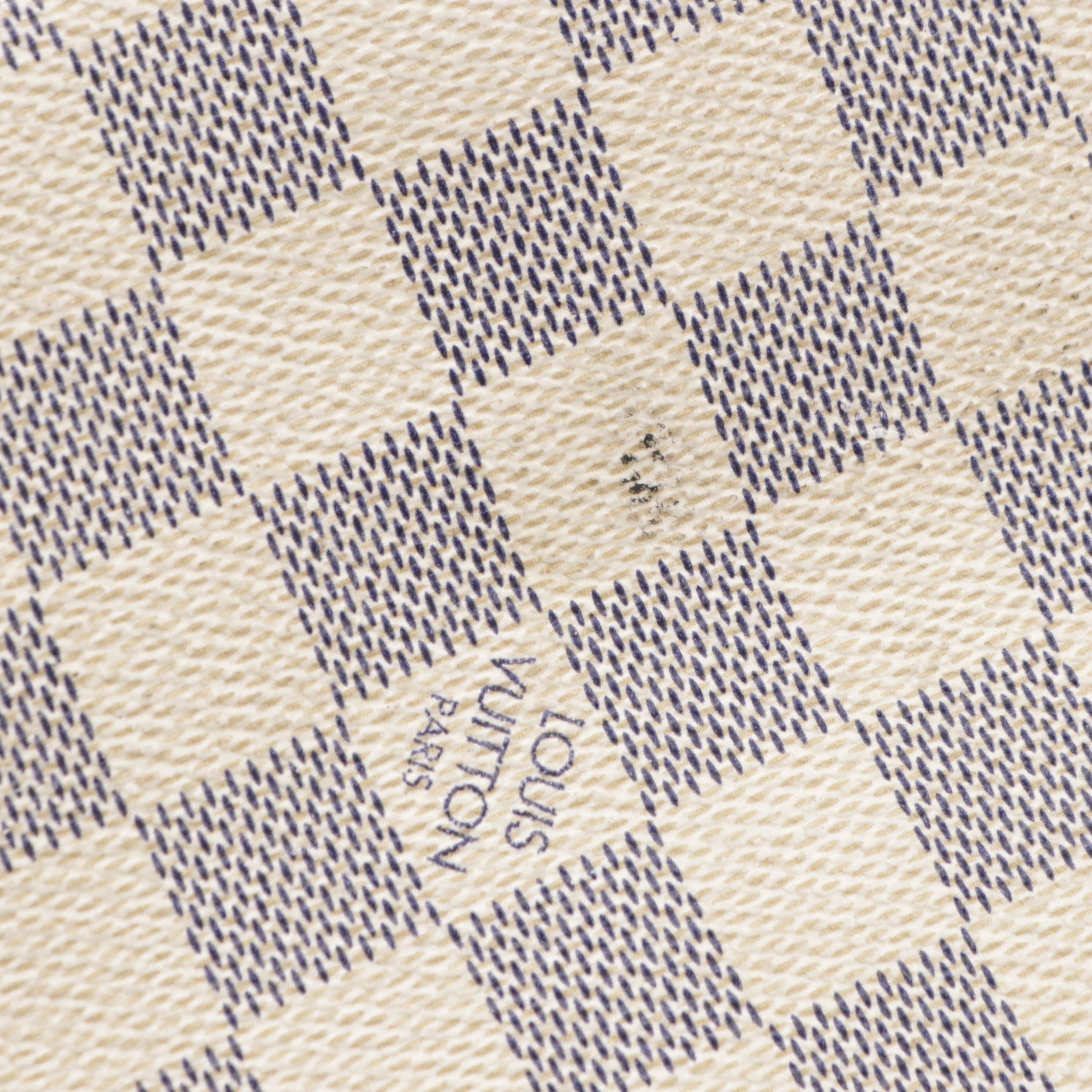 Louis Vuitton Neverfull MM Tote Bag in Damier Azur Canvas and Brown Leather Trim