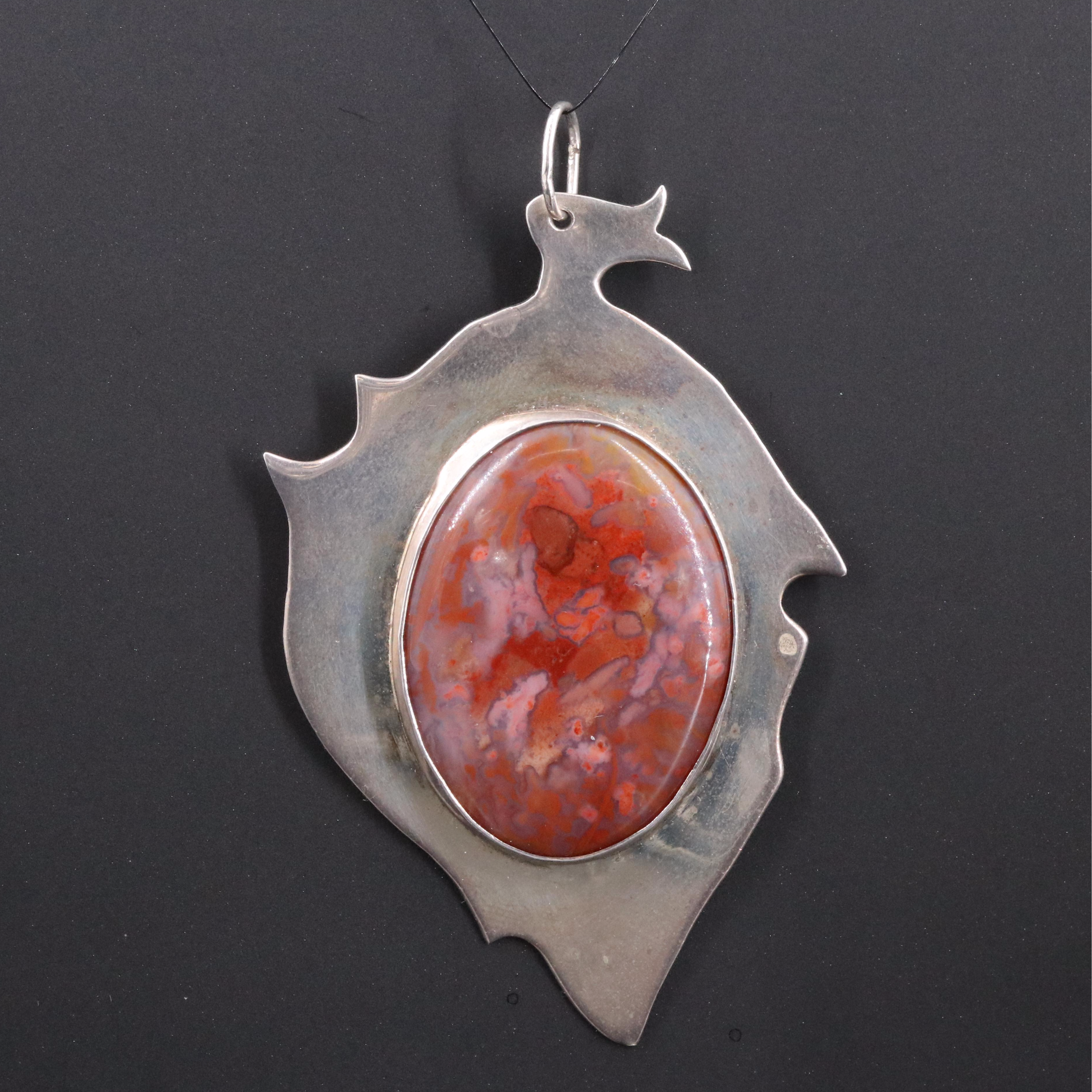 Sterling Artist Signed Agate Pendant