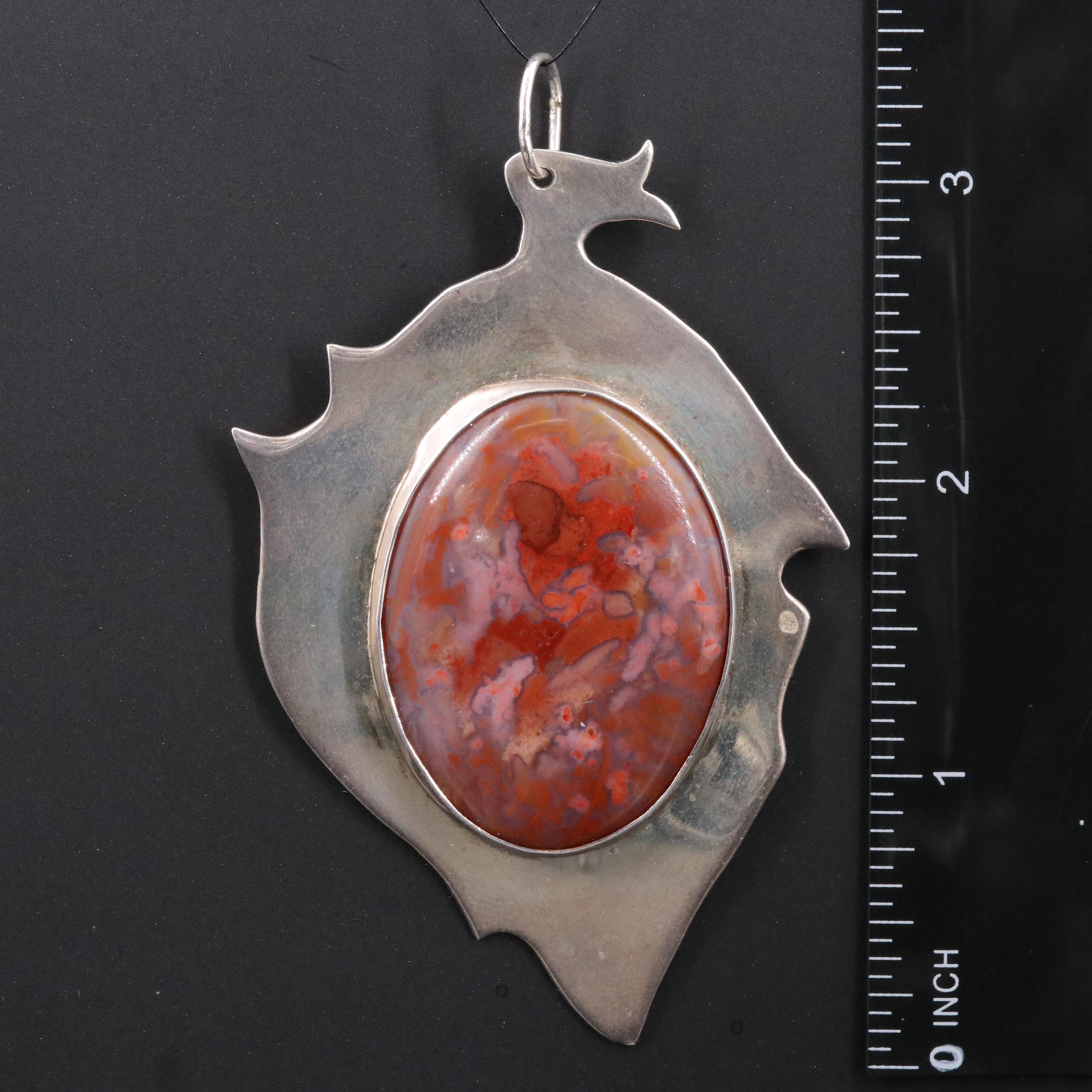 Sterling Artist Signed Agate Pendant
