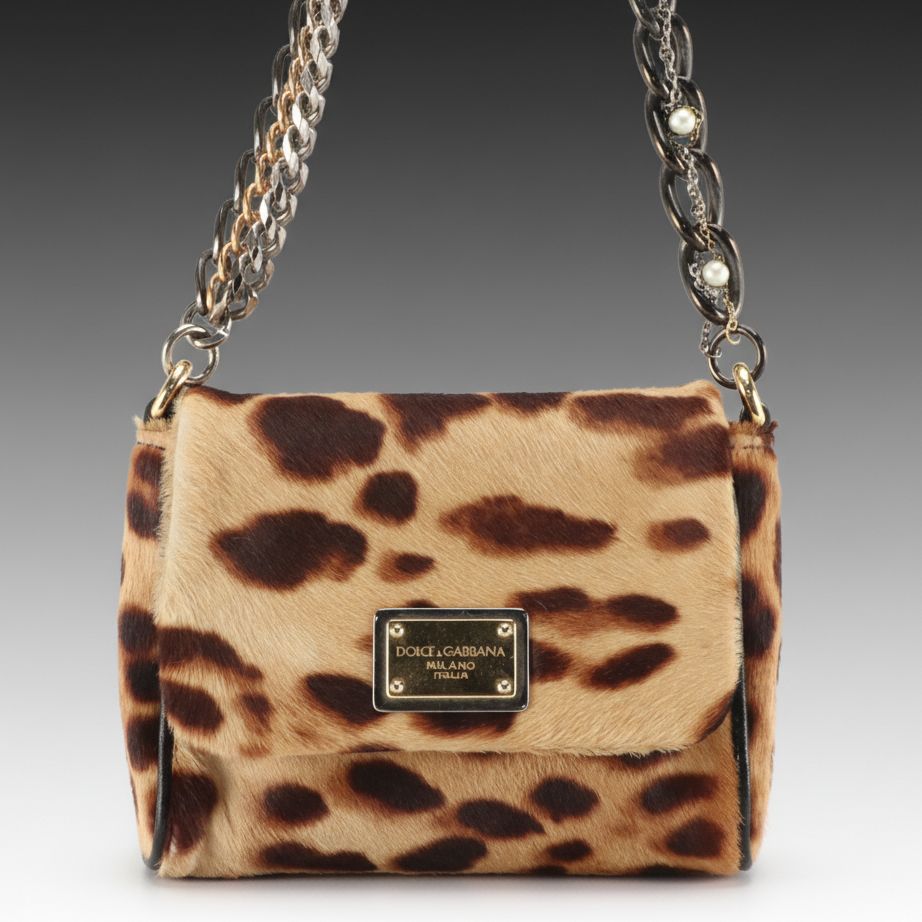 Dolce & Gabbana Dyed Calf Hair Mini Flap Bag with Beaded Chain Strap