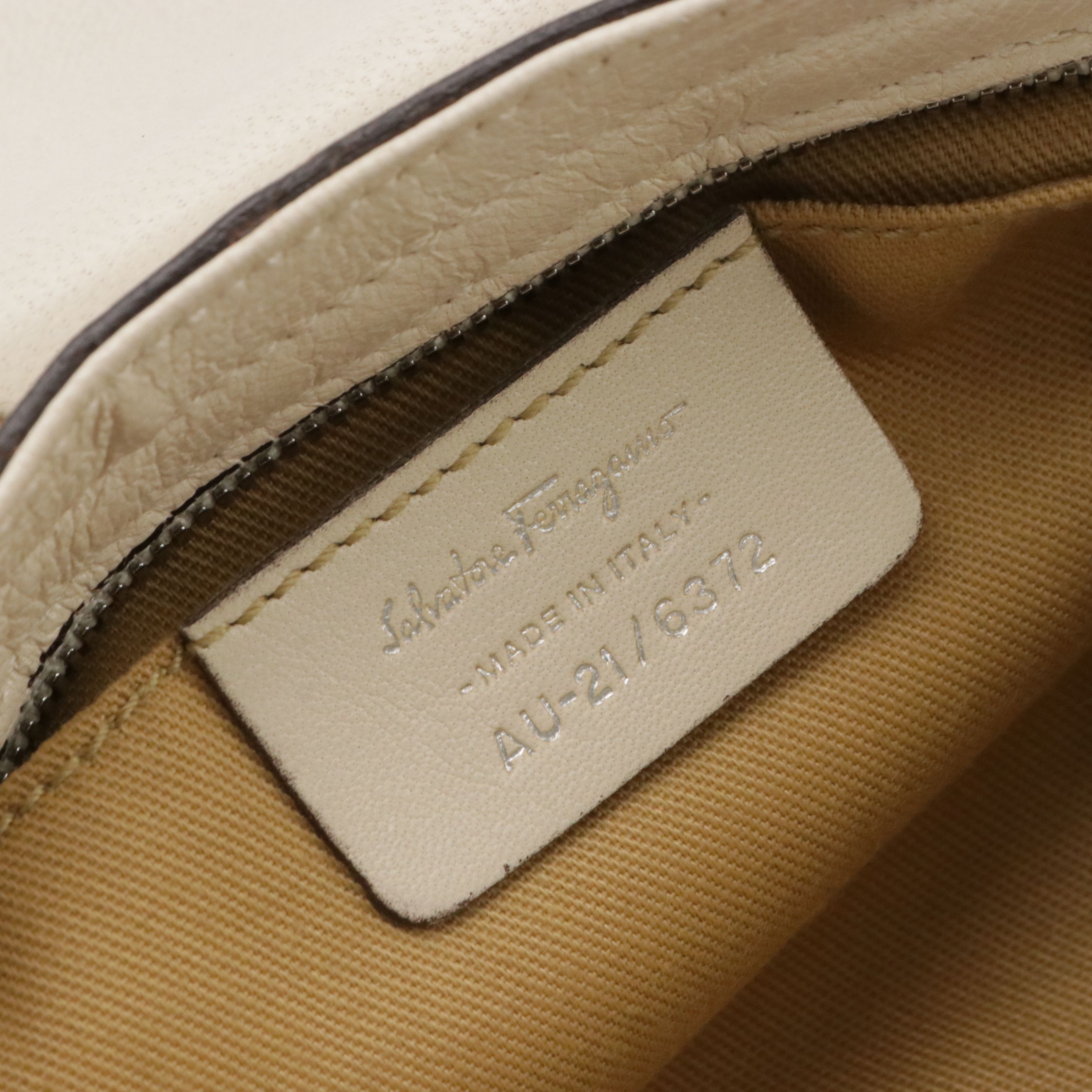 Salvatore Ferragamo Mini Marisa Handbag in Ivory Calfskin With Wood Detailing