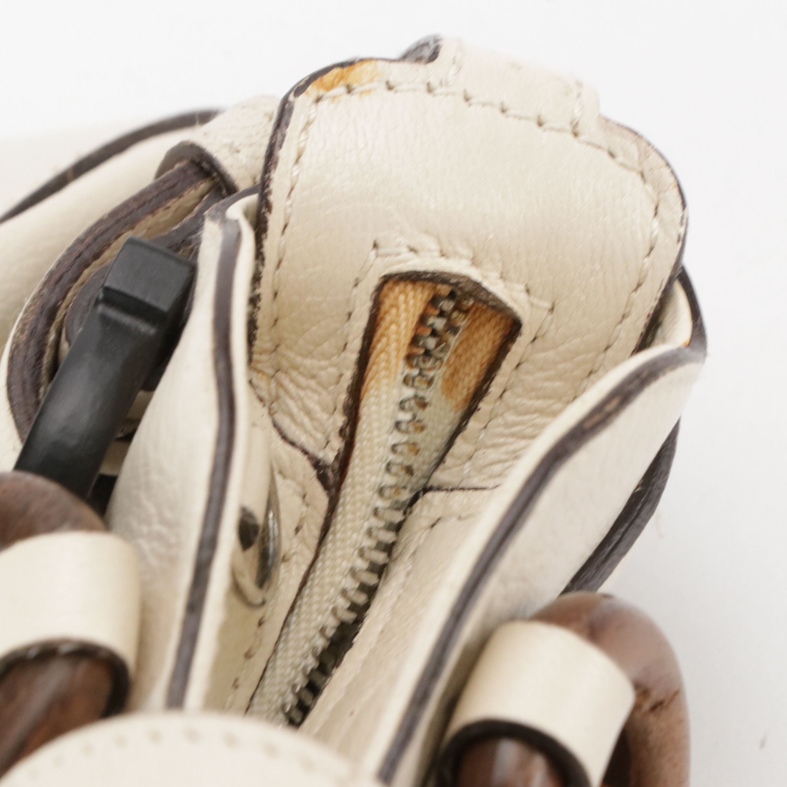 Salvatore Ferragamo Mini Marisa Handbag in Ivory Calfskin With Wood Detailing