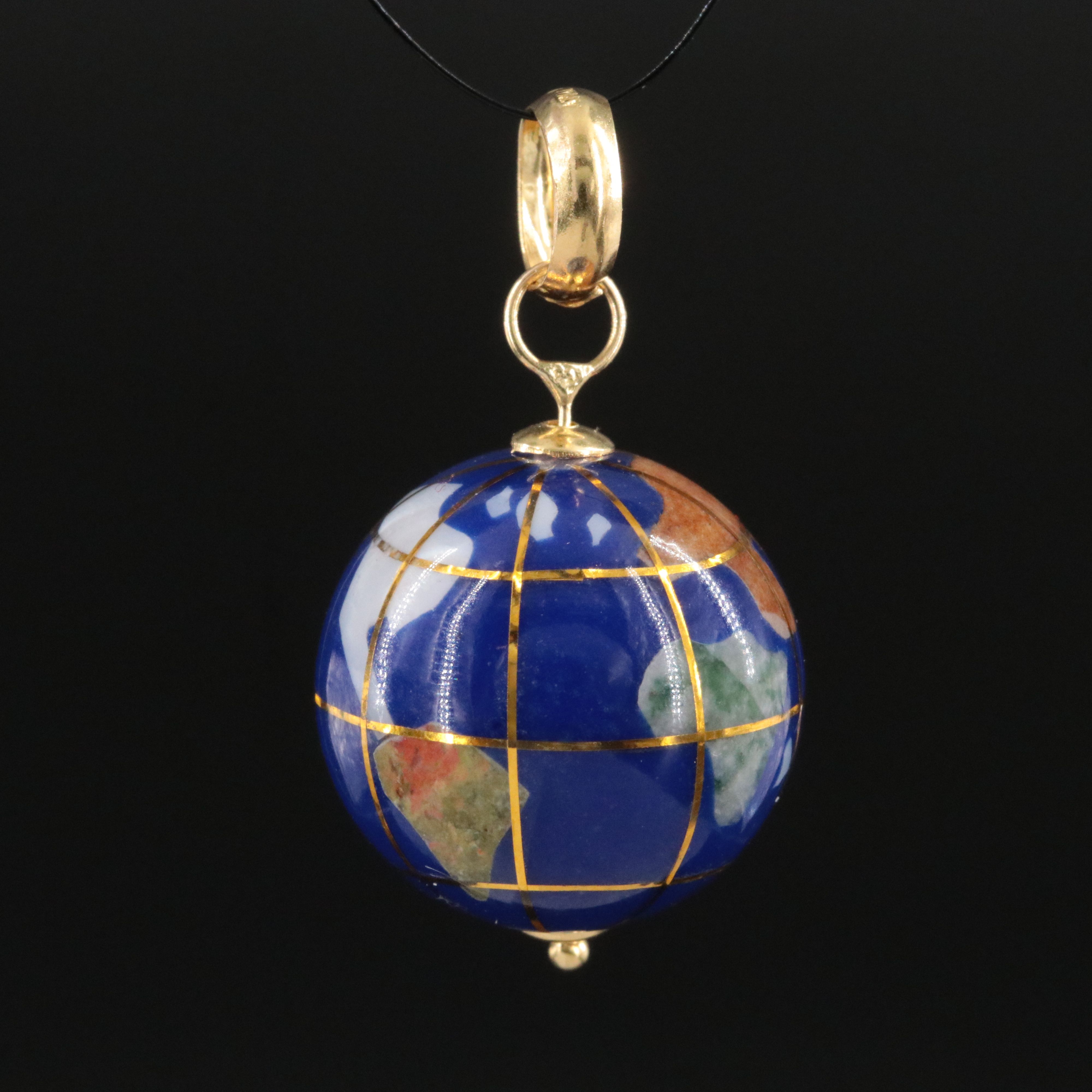 18K Inlay Globe Pendant Featuring Mother of Pearl, Abalone, Jaspoer