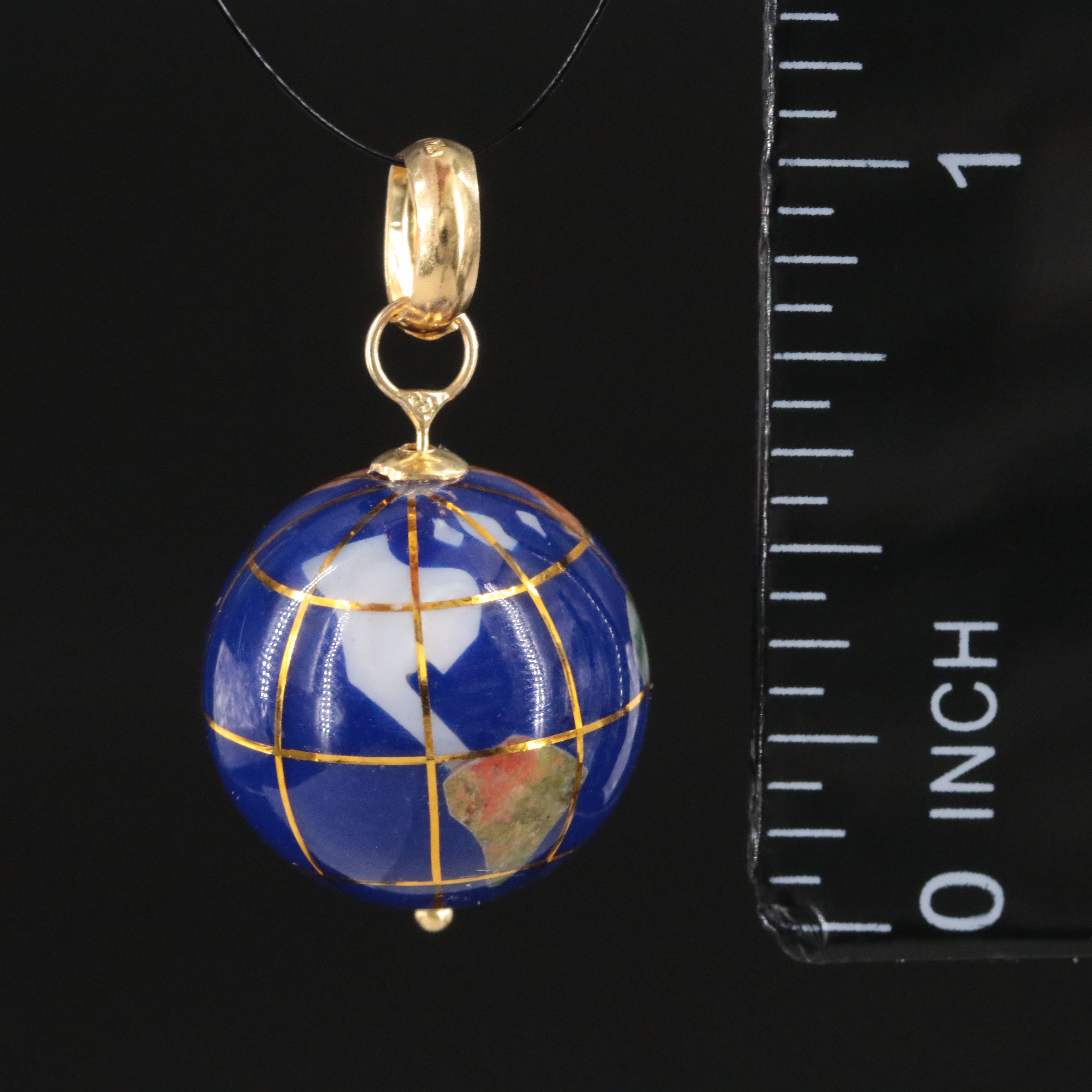 18K Inlay Globe Pendant Featuring Mother of Pearl, Abalone, Jaspoer