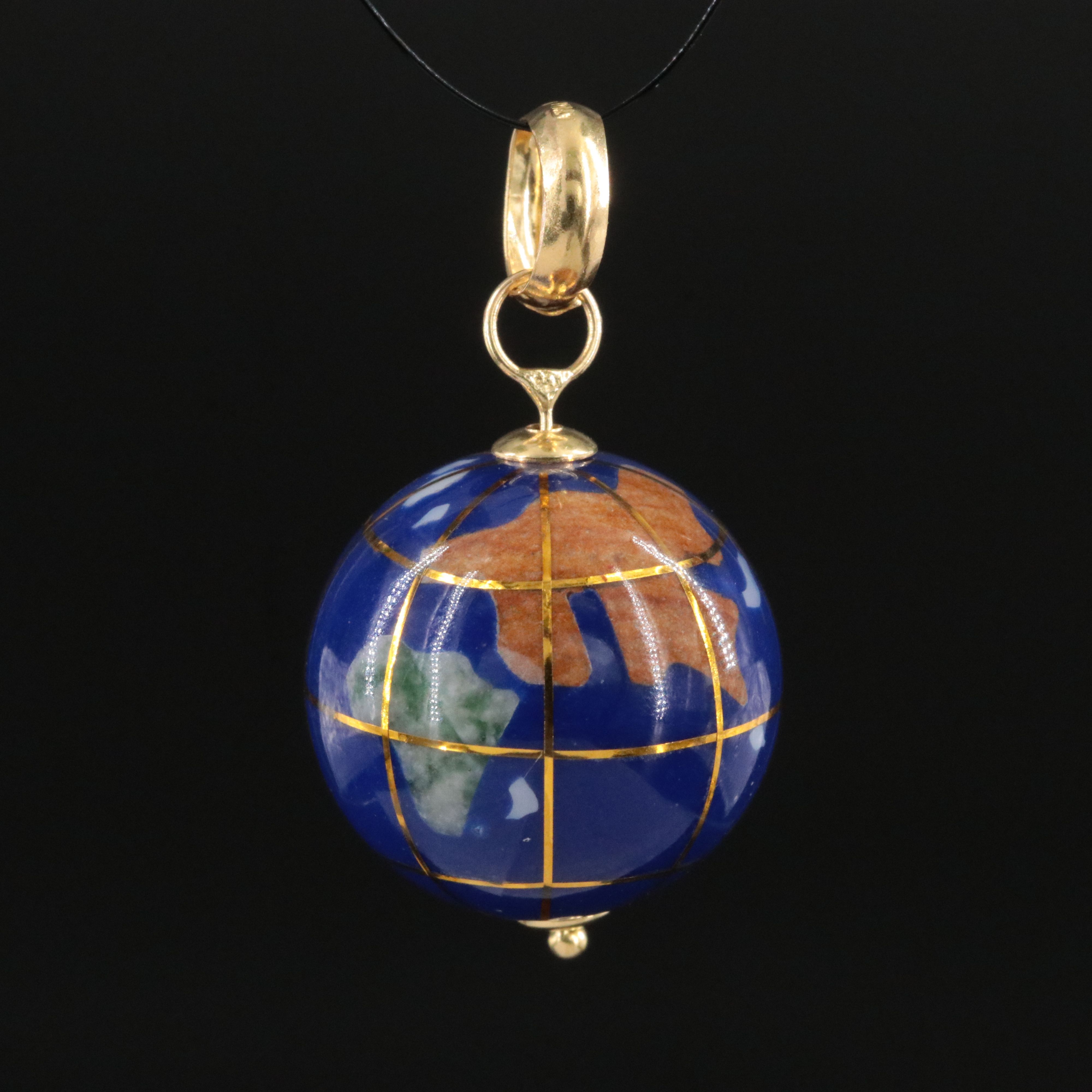 18K Inlay Globe Pendant Featuring Mother of Pearl, Abalone, Jaspoer